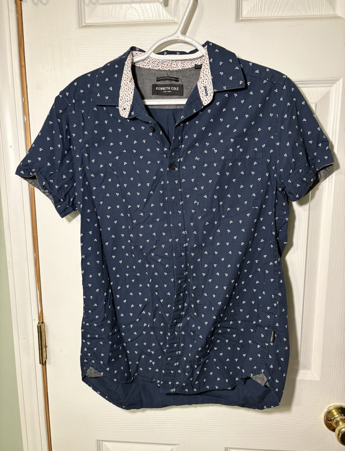 Kenneth Cole New York Men’s S/P Blue Geometric Short Sleeve Button-Up