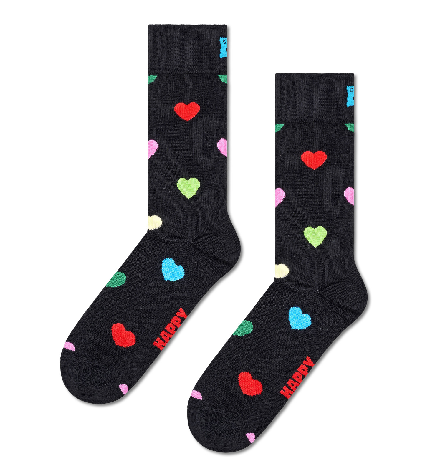 Happy Socks Crew Socks Black Heart Combed Cotton Unisex M 8-12 W 10-12.5