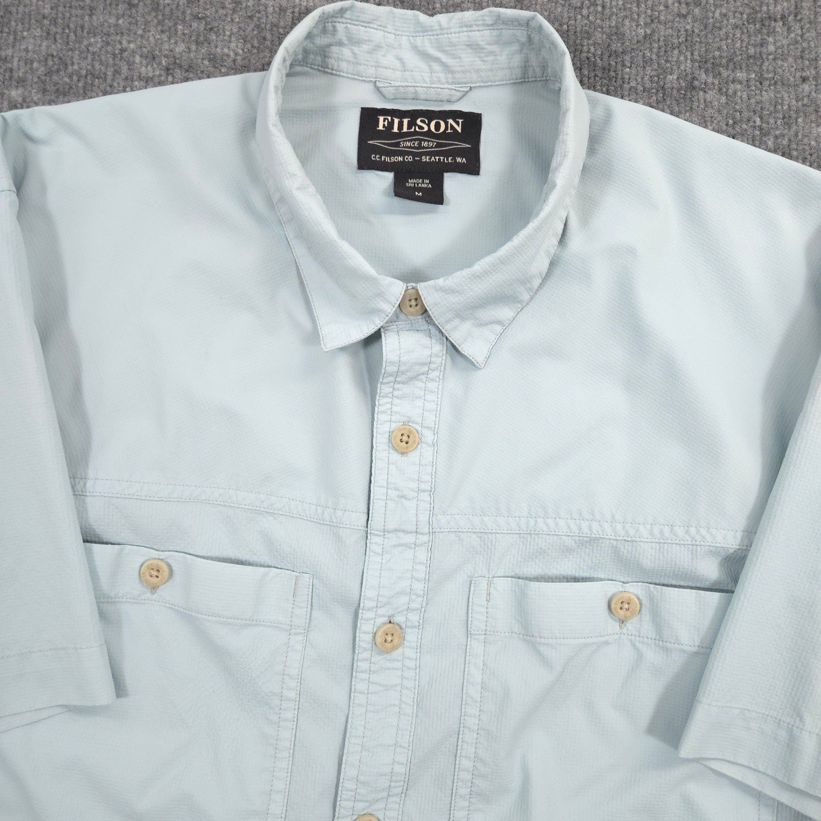 Filson Alagnak Shirt Mens M Gulf Blue Peformance Outdoor Hiking Fishing Trail