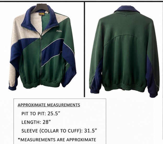 Vintage 90s Spalding Colorblock Fleece Lined Track Jacket L Green Blue Full Zip