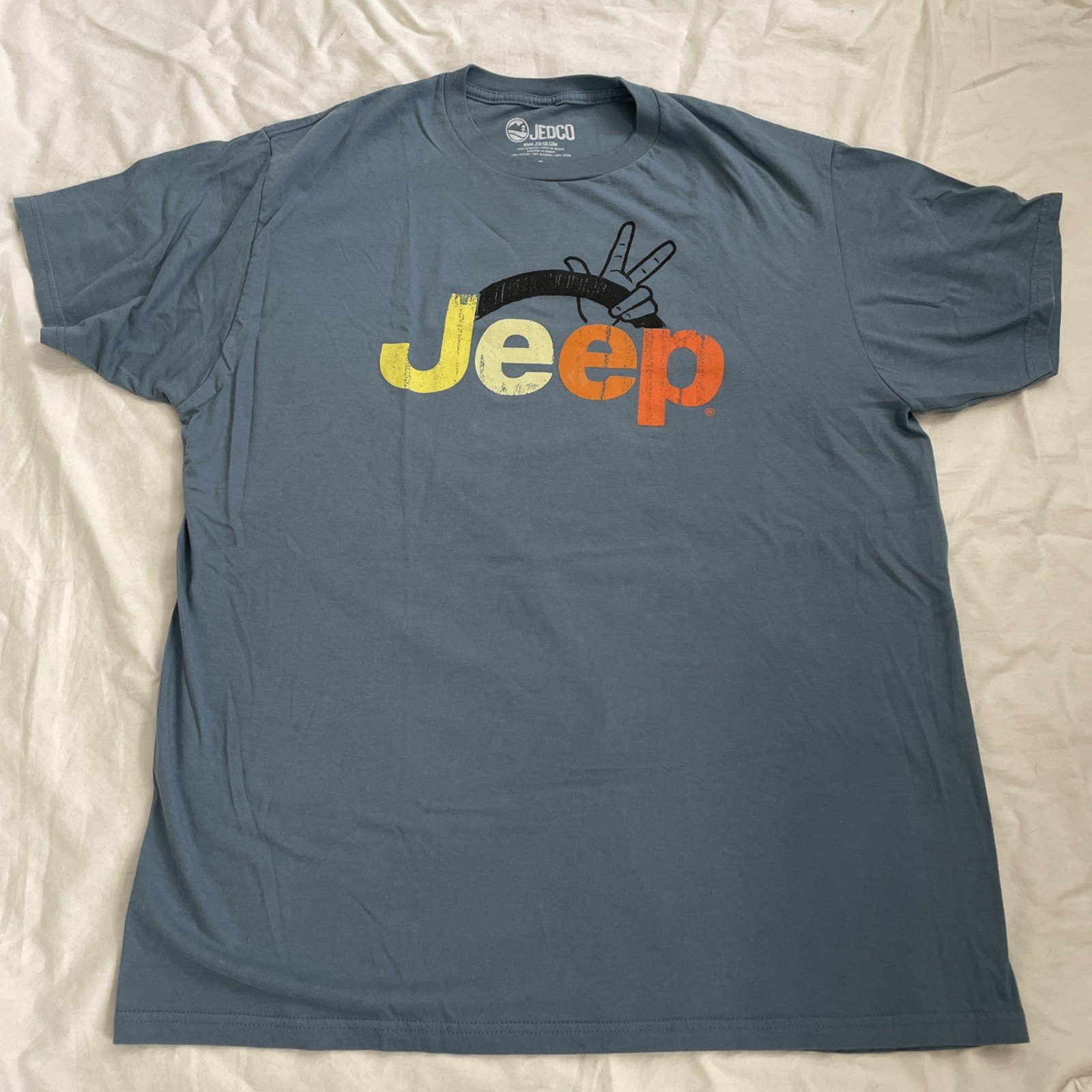 JEEP Official Tshirt JEDCO XL Blue Peace Hand Licensed Outdoor 4×4 OffRoad NWOT