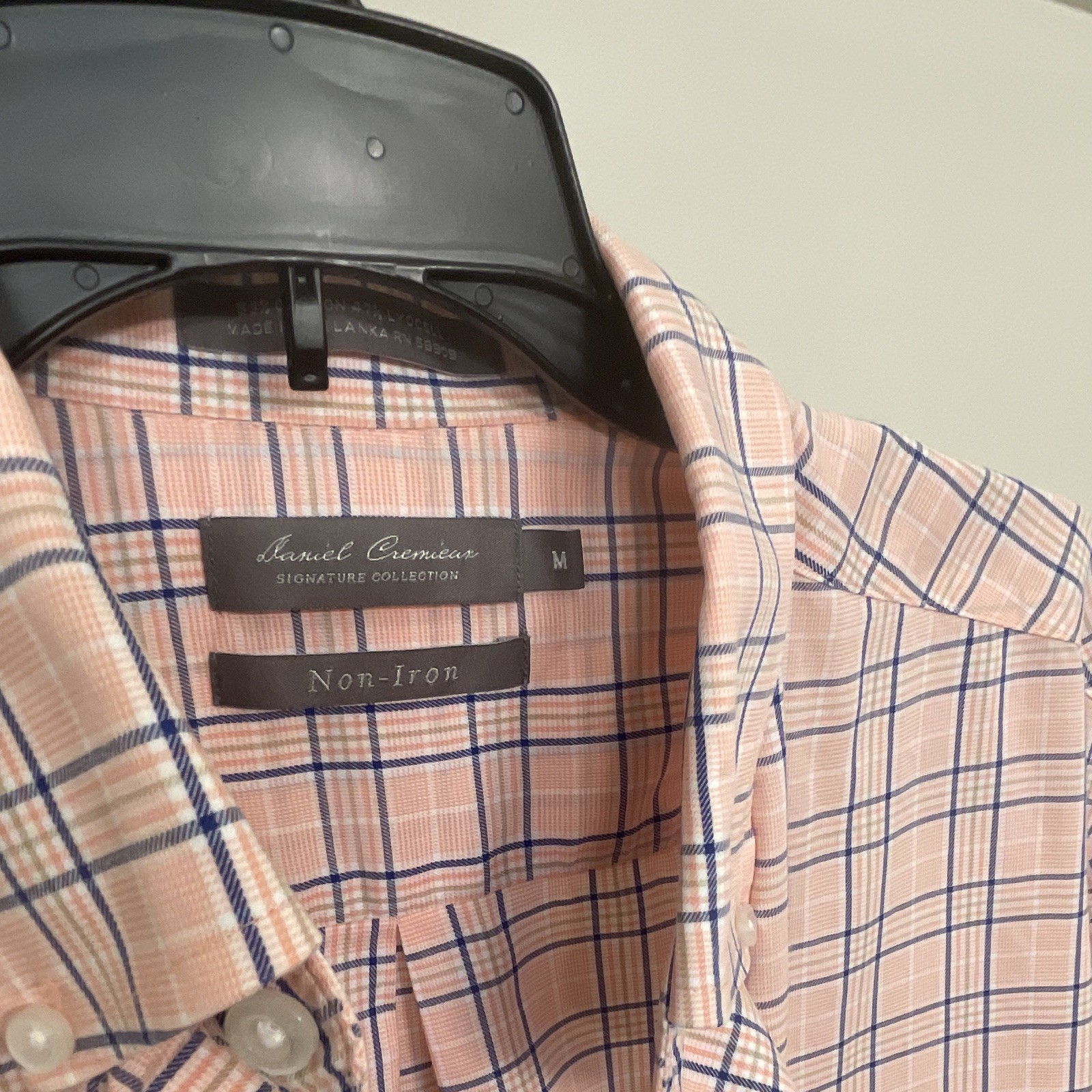 Daniel Cremieux Signature Mens M Pink Blue White Plaid Non-Iron Pocket Shirt