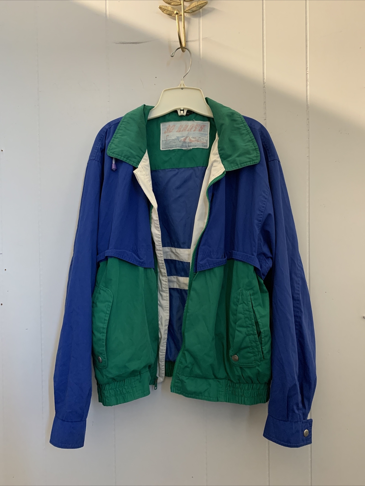 30 Knots Windbreaker Jacket Men’s Collared No Size Tag Green Blue Vintage 90’s