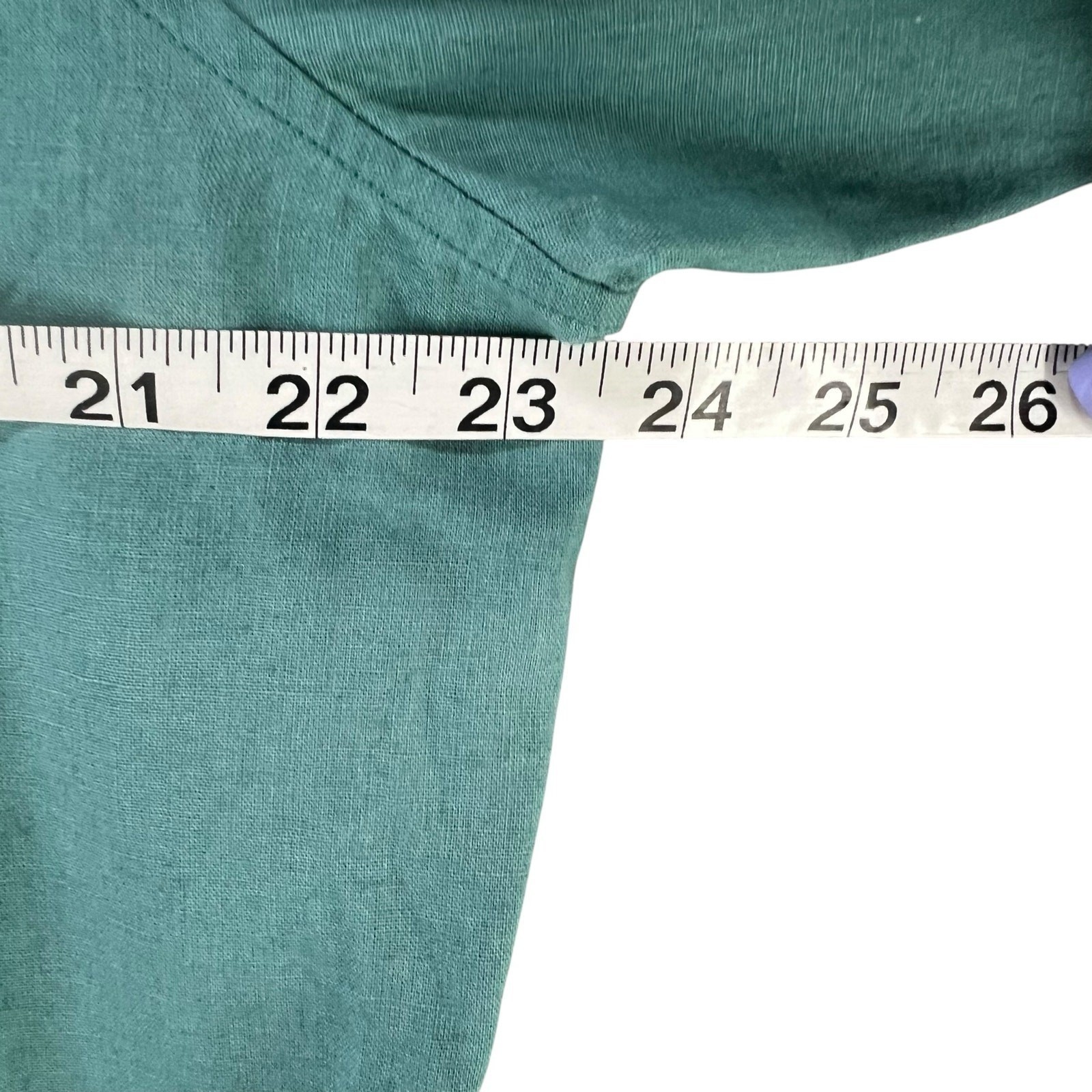 Michael Kors Linen Blend Shirt Green Button Down Roll Tab Classic Fit Coastal L
