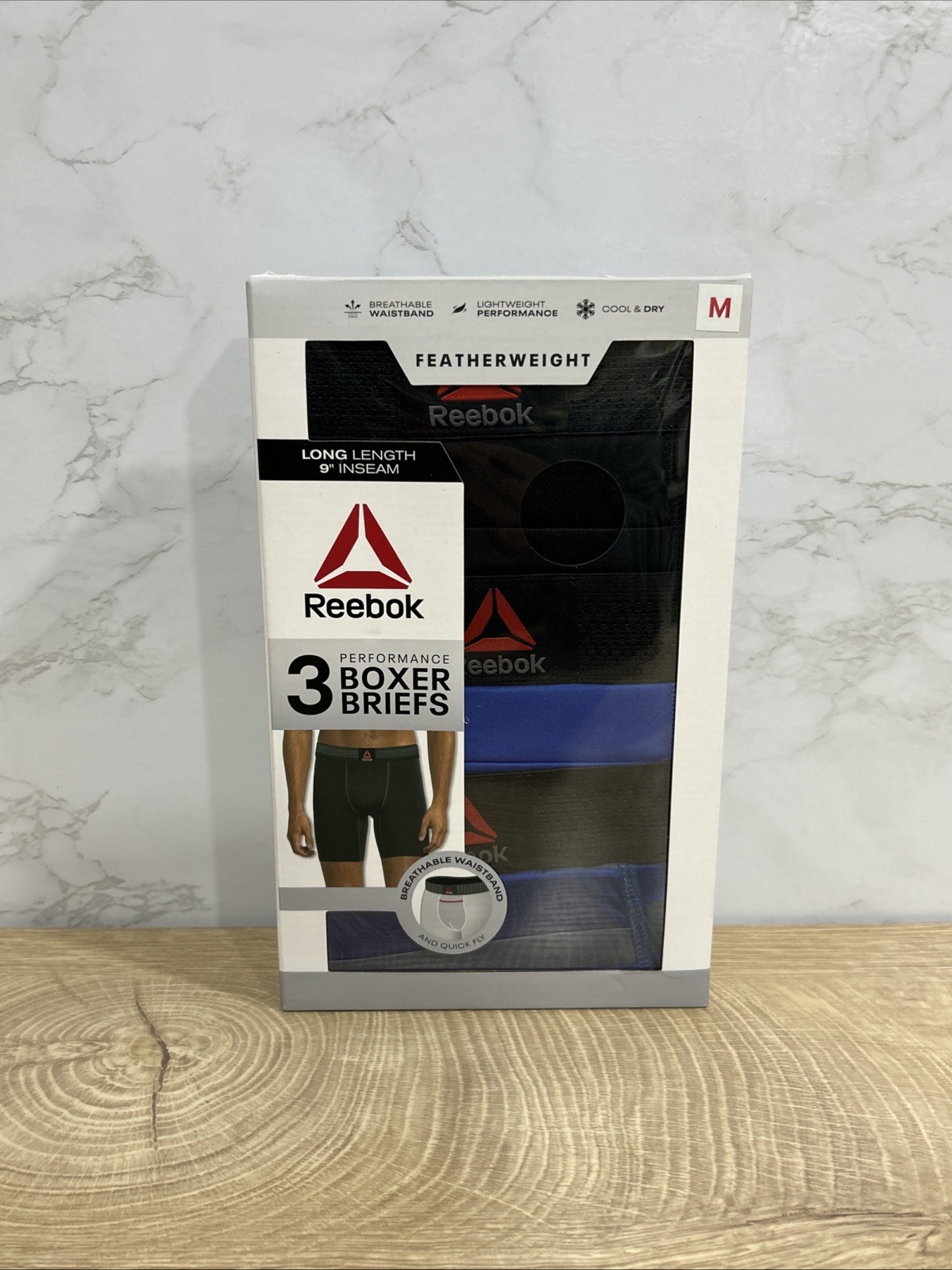 Reebok Performance Featherweight Boxer Briefs 9″ 3 Pack Sz Medium New In Box