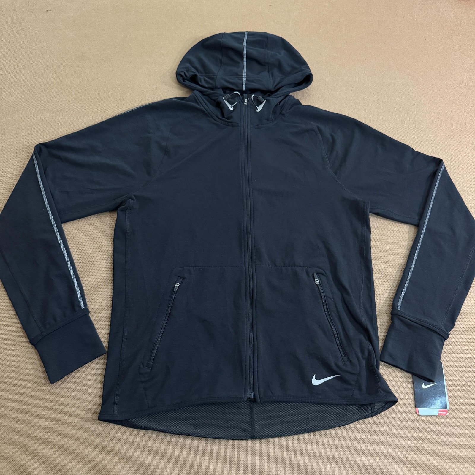 Nike Dri-FIT Track Jacket Mens Medium Black Hooded Full Zip Running 598241-010
