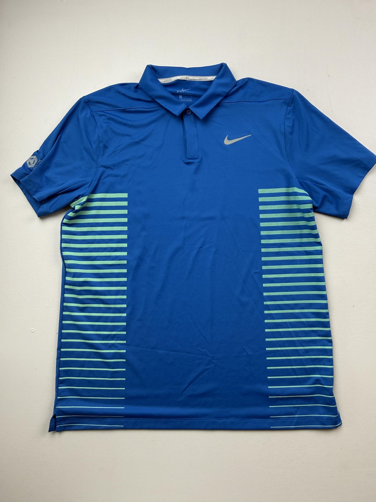 Nike Golf Dri-FIT Polo Shirt Mens Large Blue Striped Florida Hospital Golf