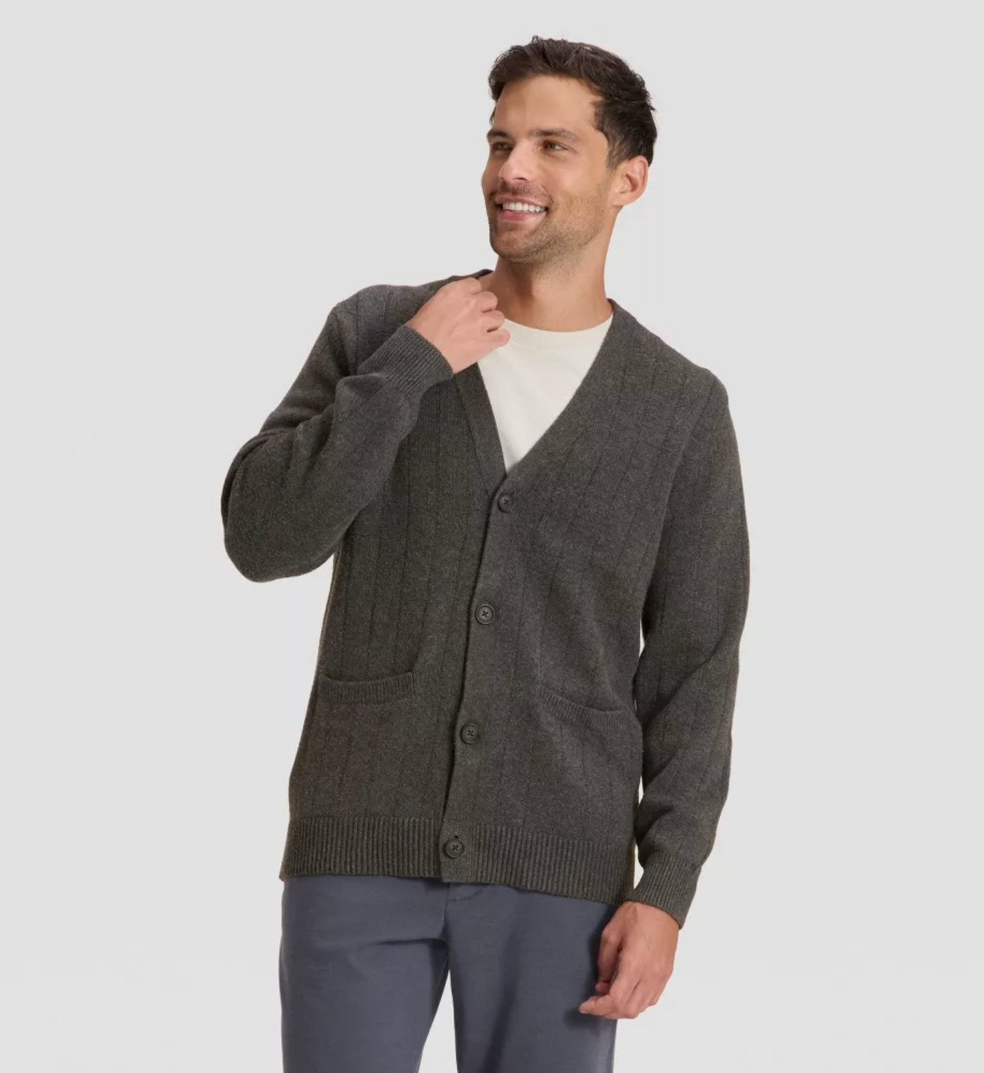 Men’s Soft Knit V-Neck Cardigan Sweater – Goodfellow & Co – Gray/Charcoal