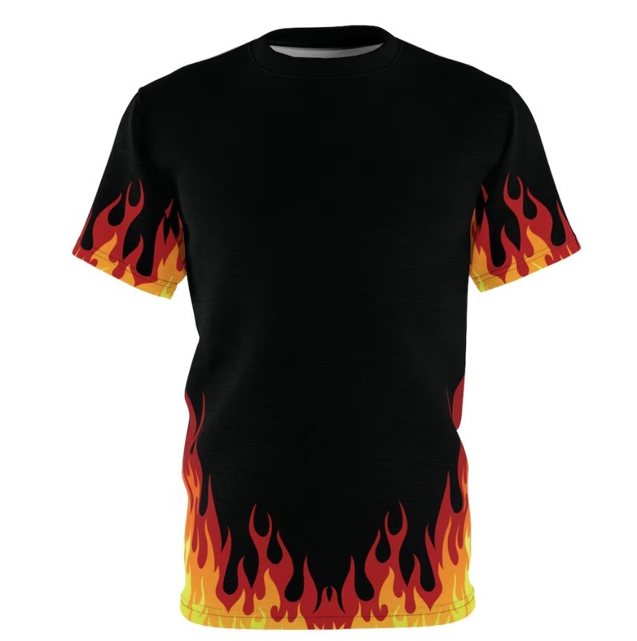 Flame T-Shirt: Red & Black Fire All Over Print