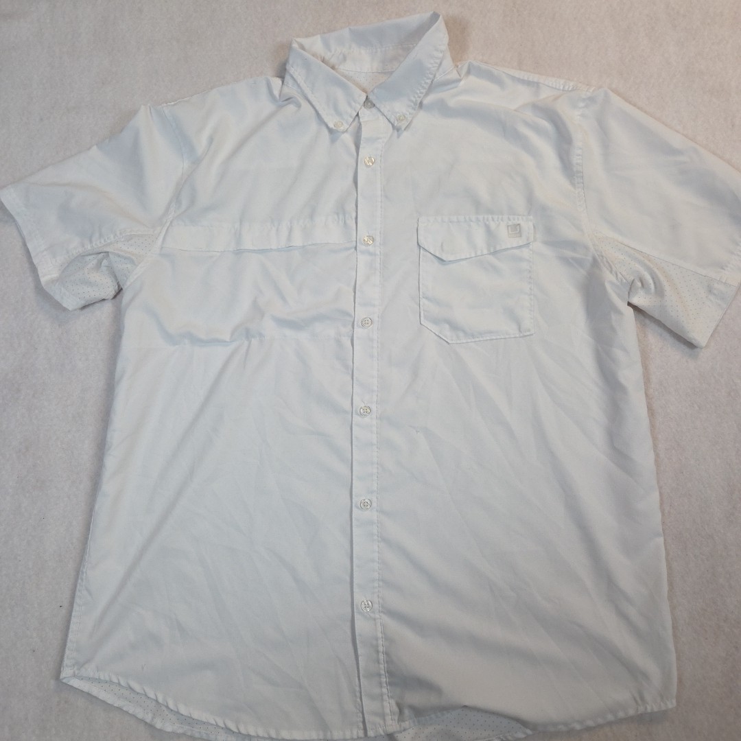 Huk Tide Point Short Sleeve Shirt Mens XXL White Wicking Micro Vented Fishing