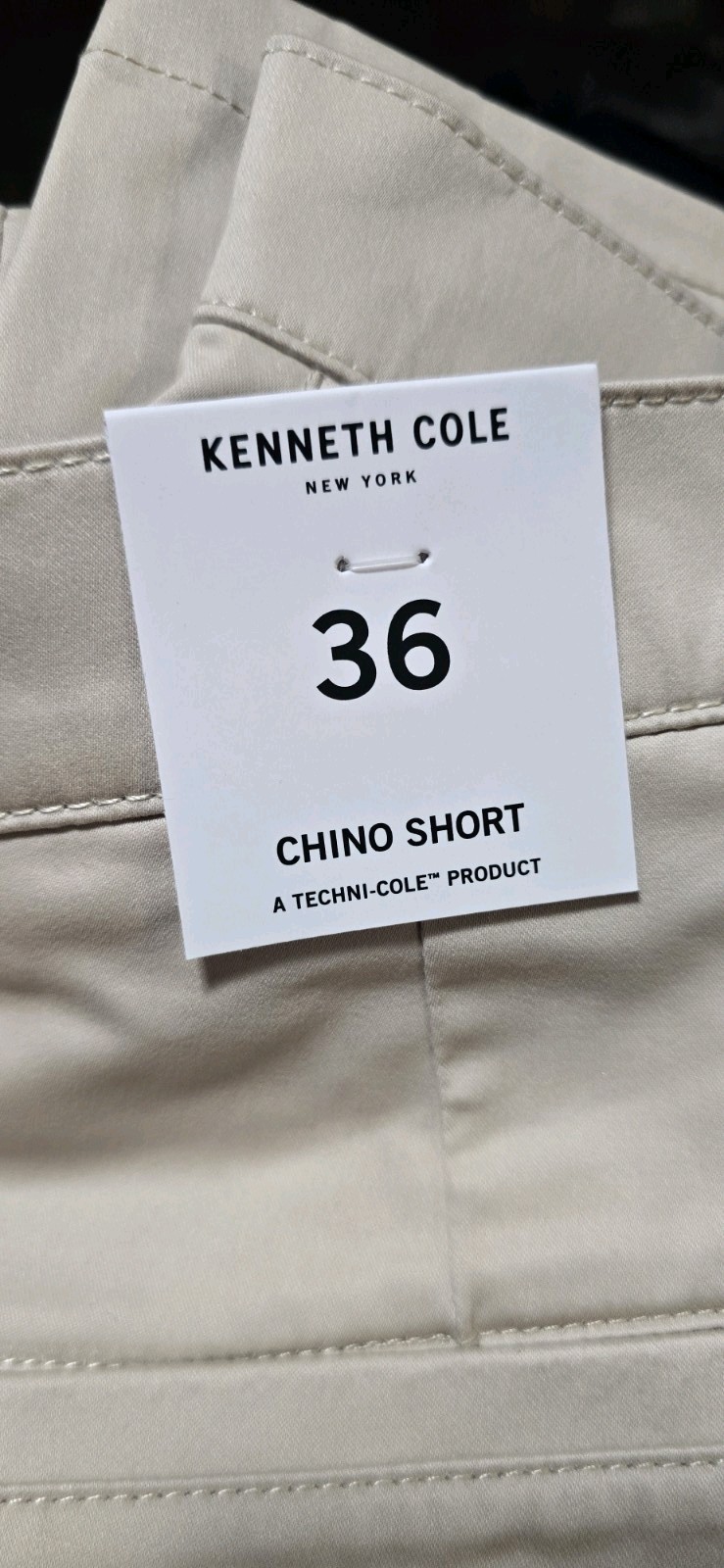 Kenneth Cole Men’s Chino Shorts Beige Solid Stretch Flat Front Slash Pockets