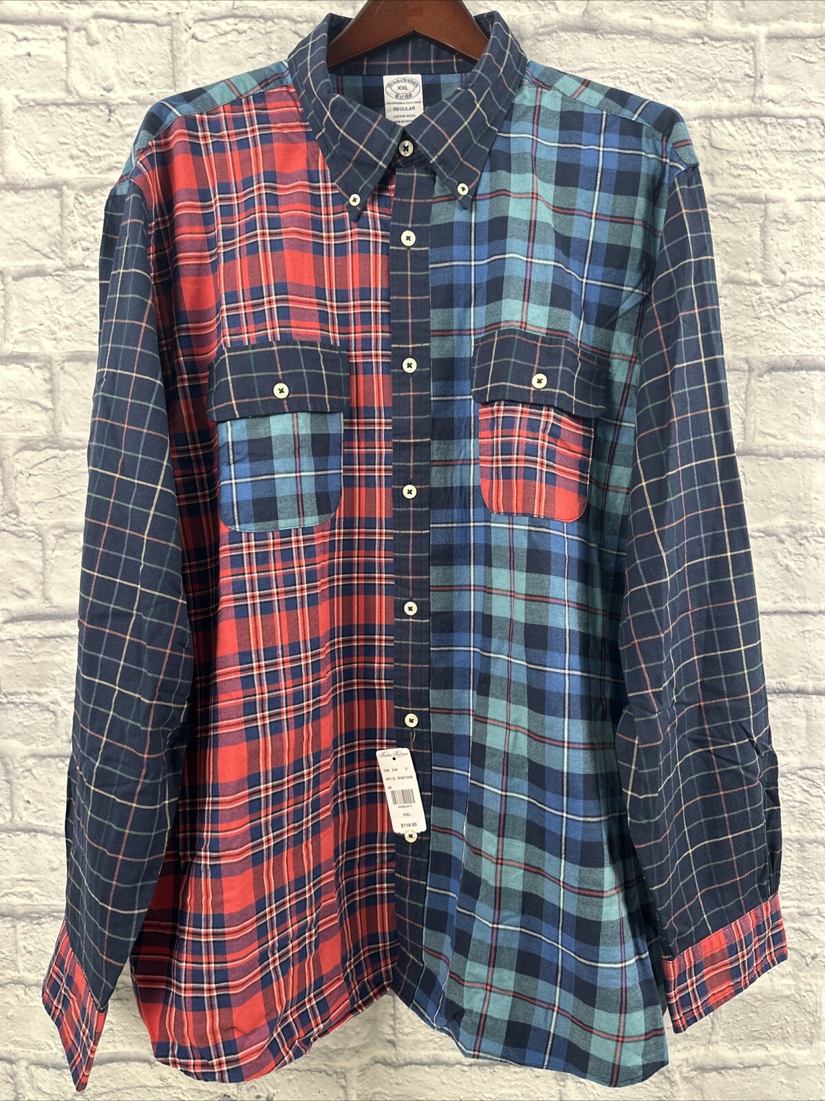 NWT Brooks Brothers Mens Cotton Wool Blend Long Sleeve Flannel Shirt XXL Plaid