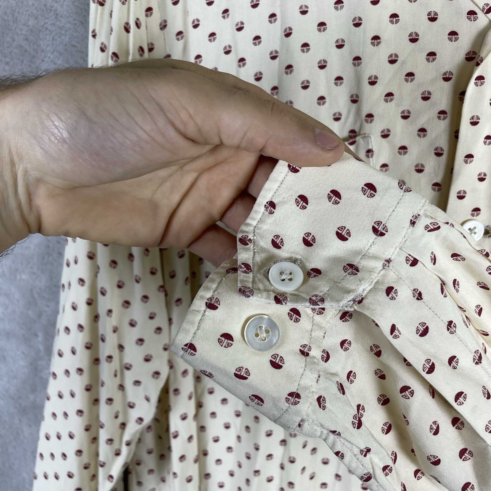 Vintage 1950s Rayon Loop Collar Shirt Long Sleeve Rockabilly AOP Fleck Novelty