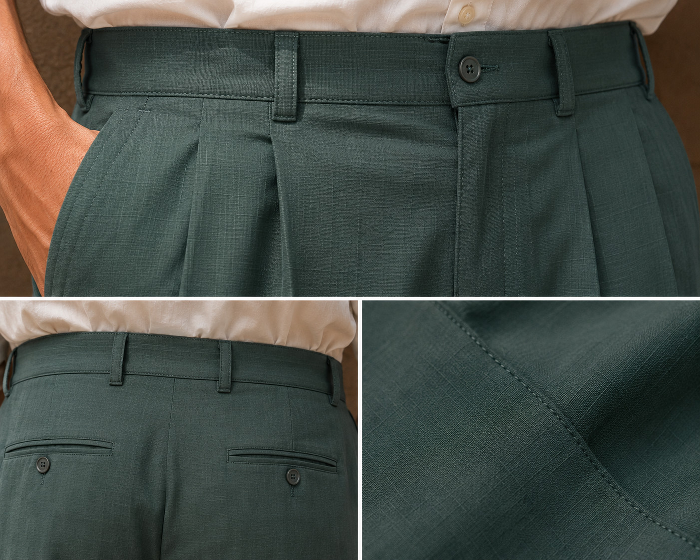 FASHWEGON Men’s Spruce Linen Blend Pleated Trousers