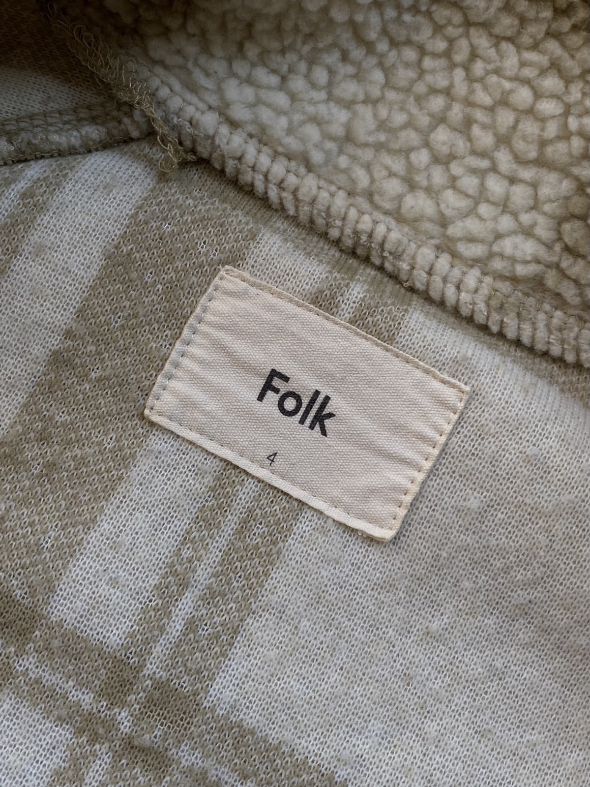 FOLK Sherpa Fleece Jacket – White & Beige Contrast Panels Size L Men’s Winter