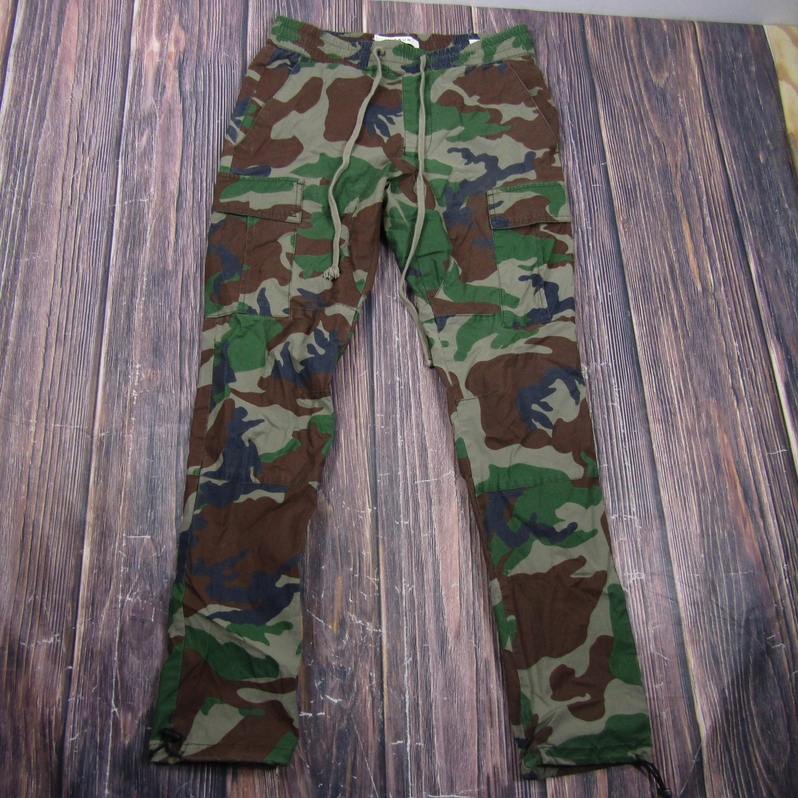 PacSun Pants Mens 29×30 Green Camo Cargo Slim Stretch Elastic Waist Drawstring