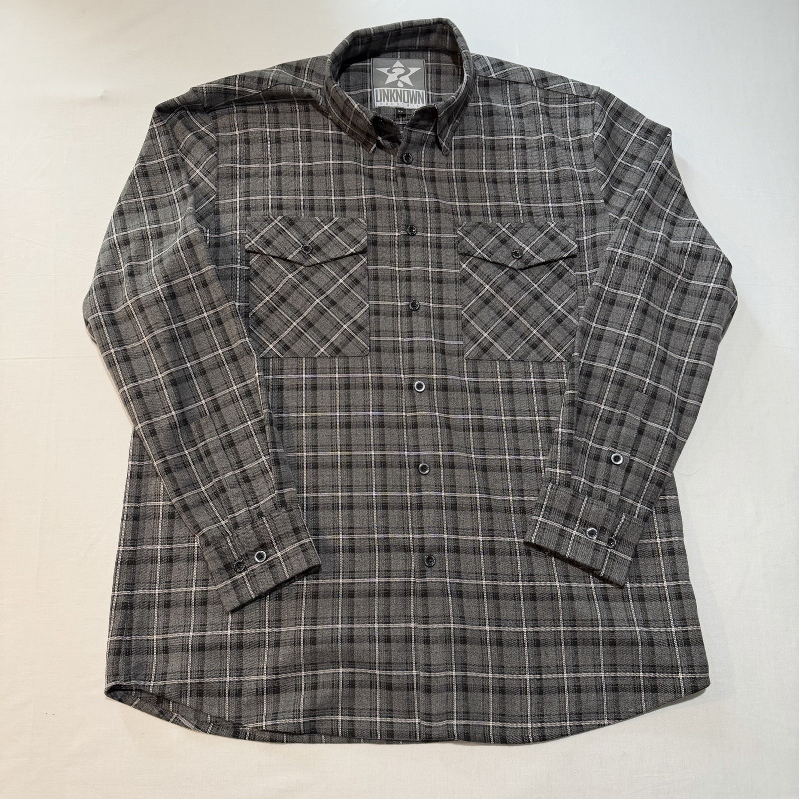 Unknown Industries Grey Black Button Up Flannel XL