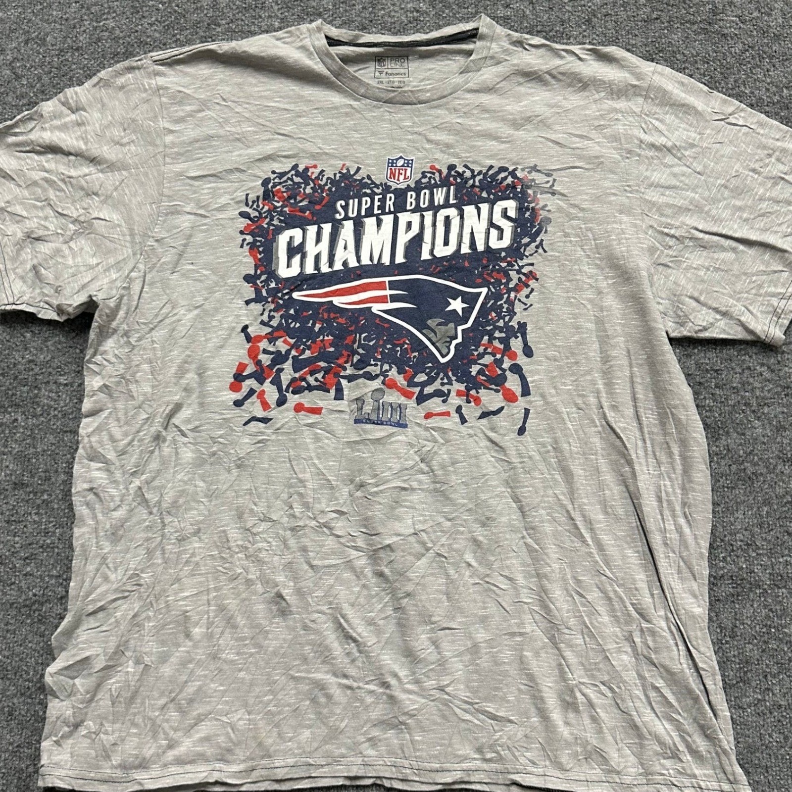 Fanatics T-Shirt Mens Size 2XL Gray New England Patriots Super Bowl LI Champions