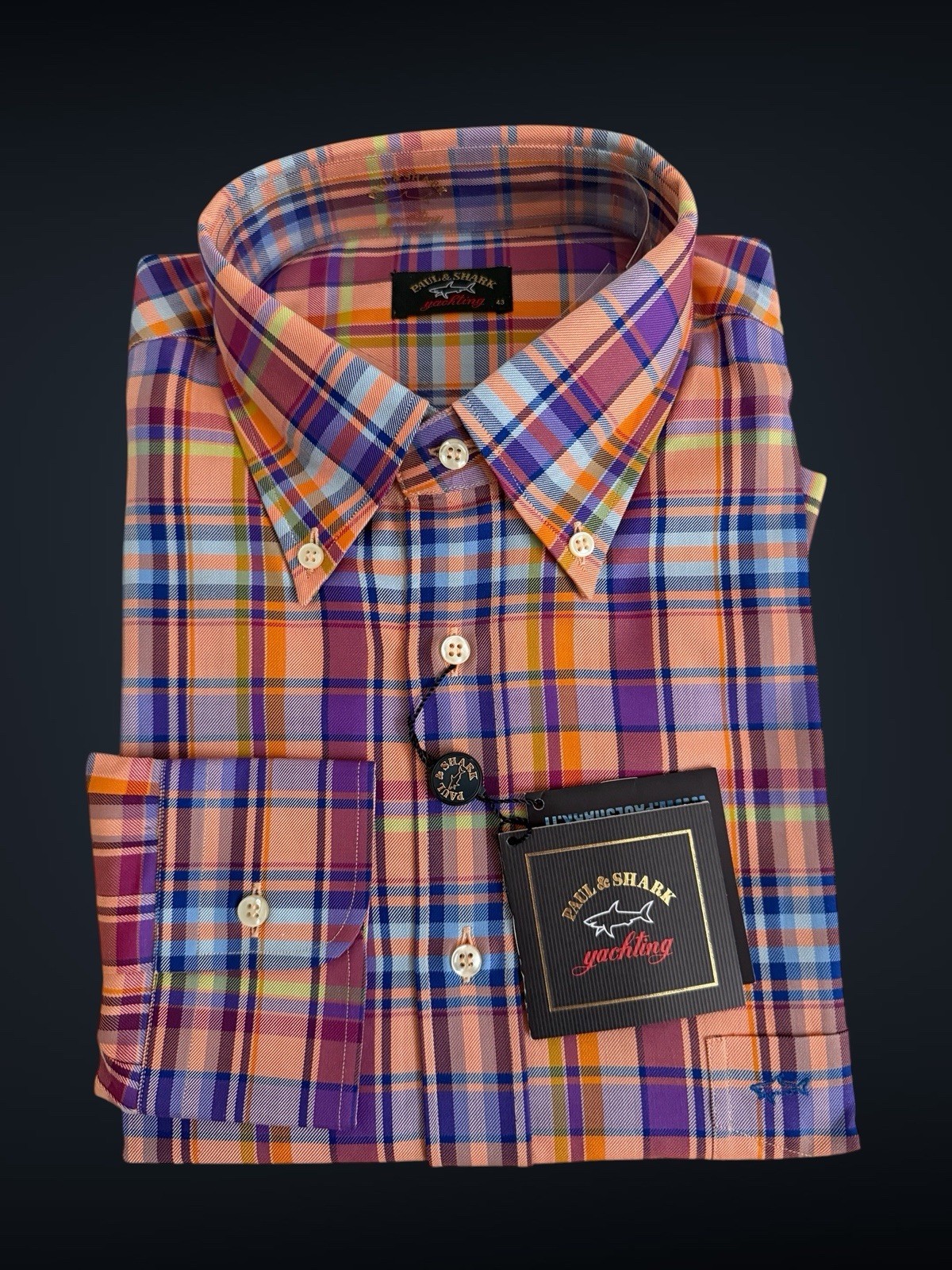 NWT PAUL & SHARK Yachting Sz 43 (17 US) 34/35 Multicolor Check Dress Shirt