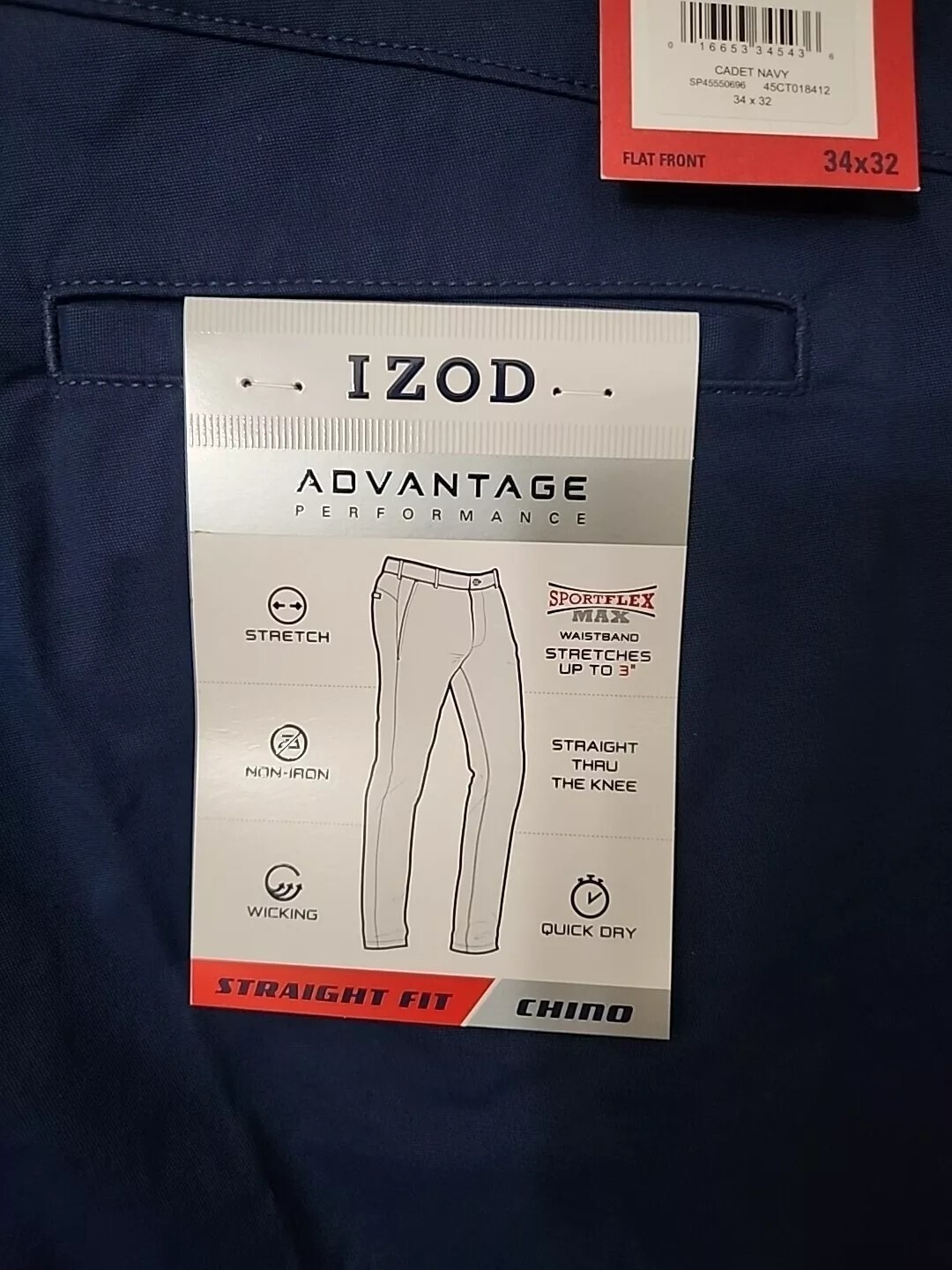 IZOD Sportflex Max Straight Fit Chino Pant Mens Cadet Navy Performance Variety