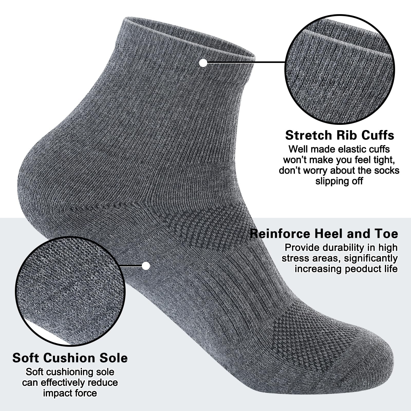 Mens 100% Cotton Cushioned Ankle Socks, Moisture Wicking Breathable Athletic …