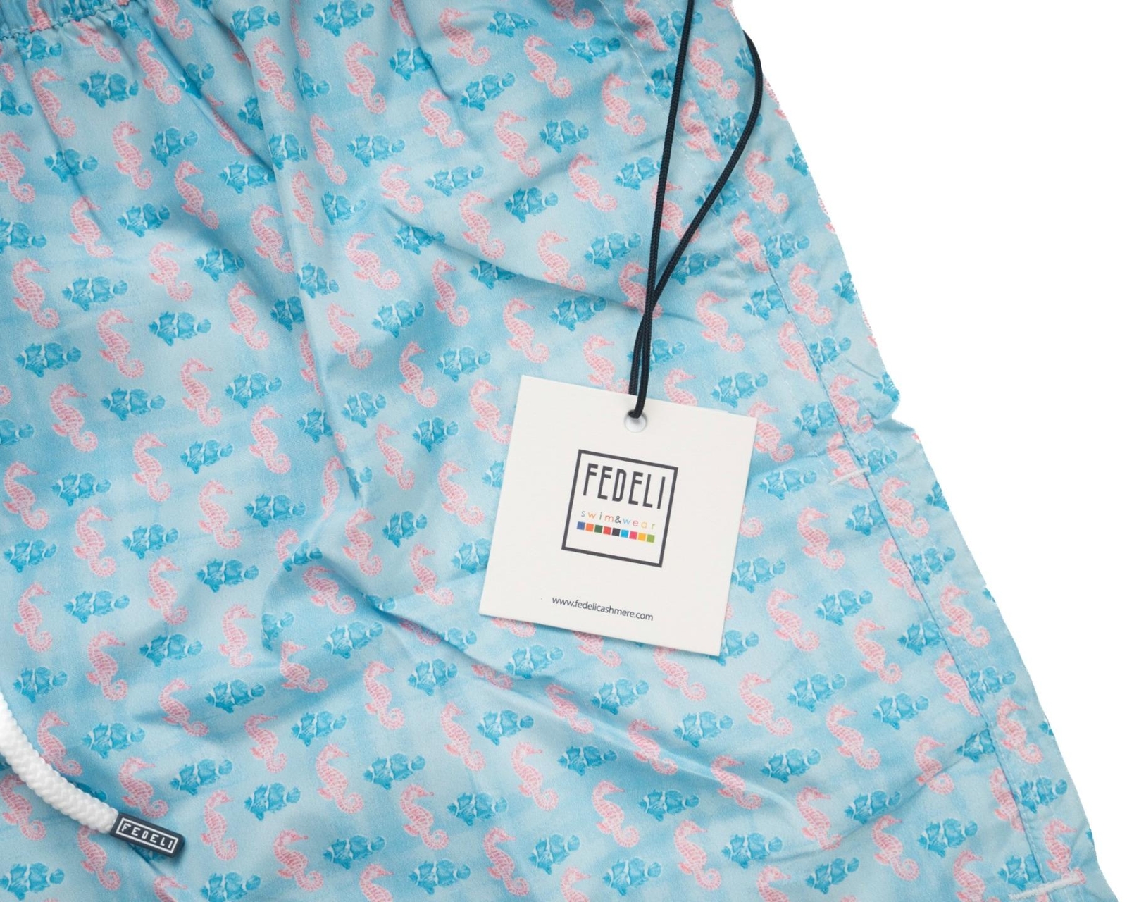 Fedeli $235 NWT Blue Pink Aquatic Print Slim Madeira Sustainable Swim Trunk M