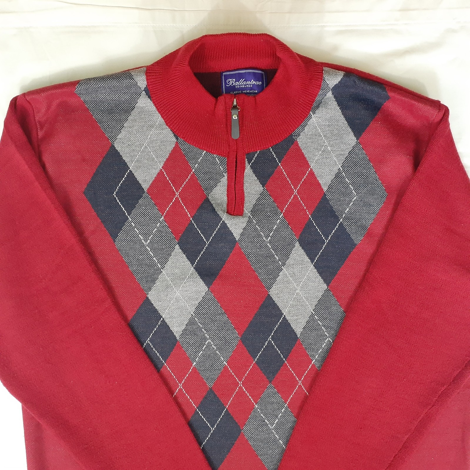 Ballantyne Edinburgh 1/4 Zip Sweater Mens 2XL Red Argyle Long Sleeve Classic VTG