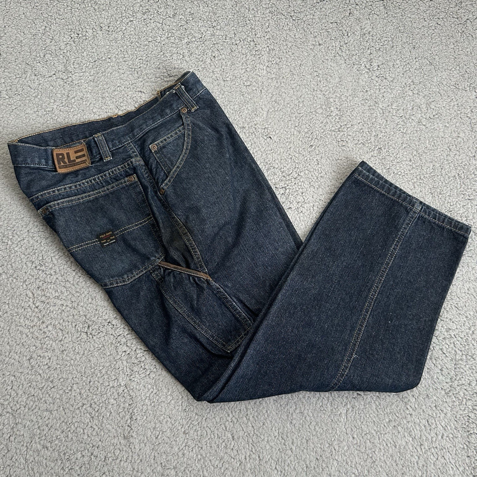 Vintage Polo Jeans Co Ralph Lauren Carpenter Pants 34×30 (34×28) Dark Blue Denim