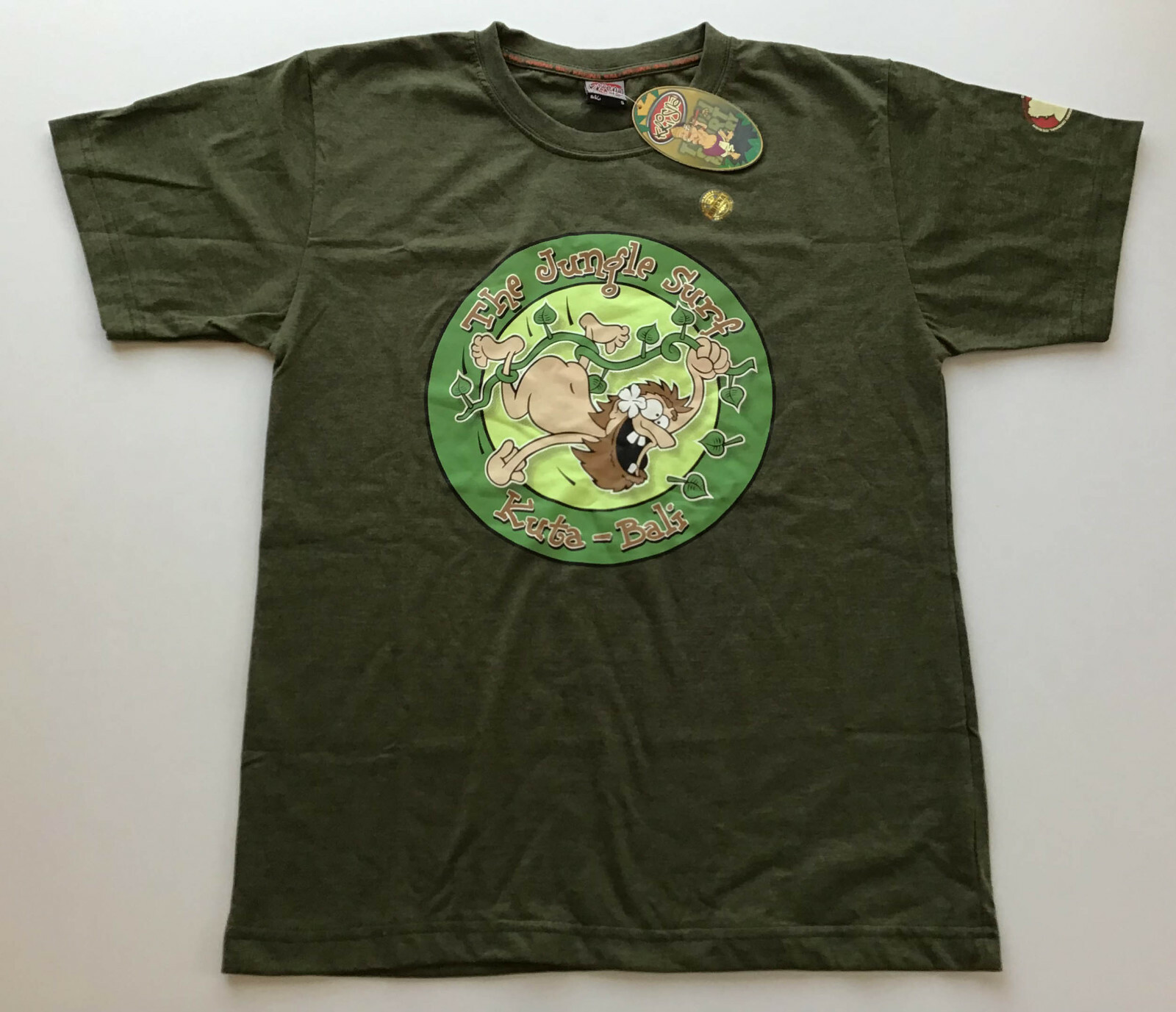 Krisna Bali The Jungle Surf Kuta-Bali T-Shirt, Green , Size Small, New w/ tags