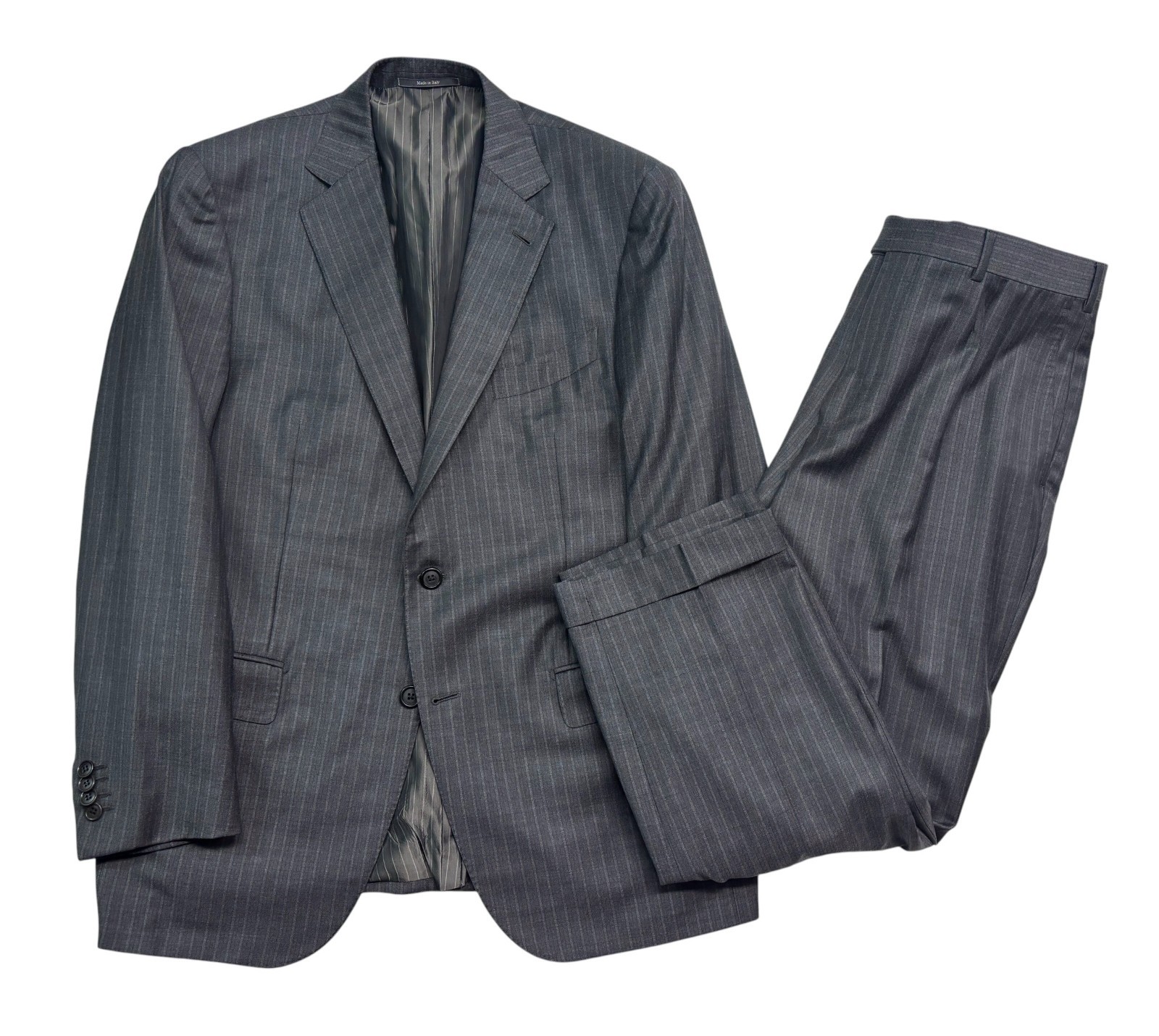Ermenegildo Zegna 52 42S 36×28 Gray Stripe 2pc Pant Suit Italy Mila Fit Wool