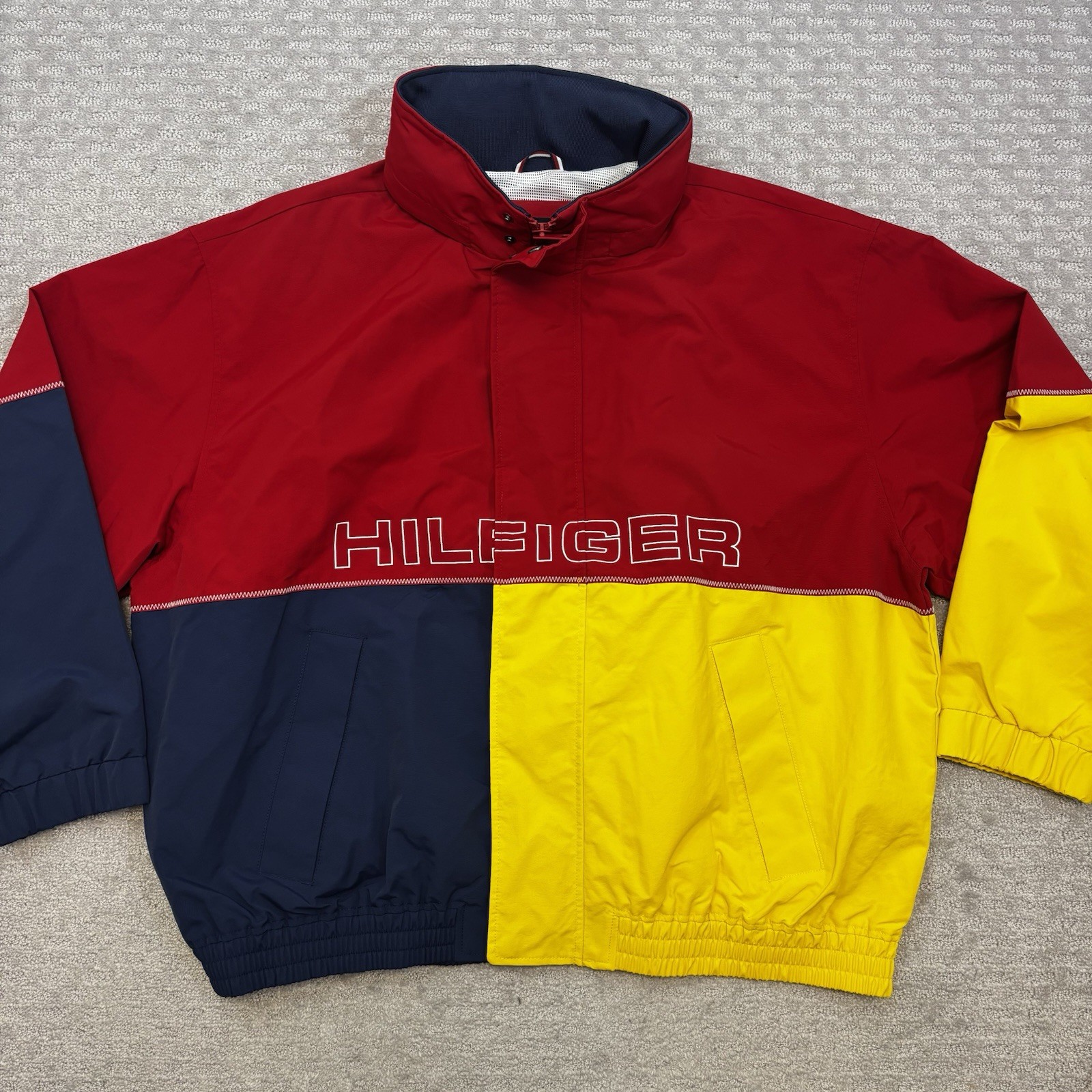 Tommy Hilfiger Colorblock Regatta Jacket Hooded Zip Water Resistant Mens Sz Xl