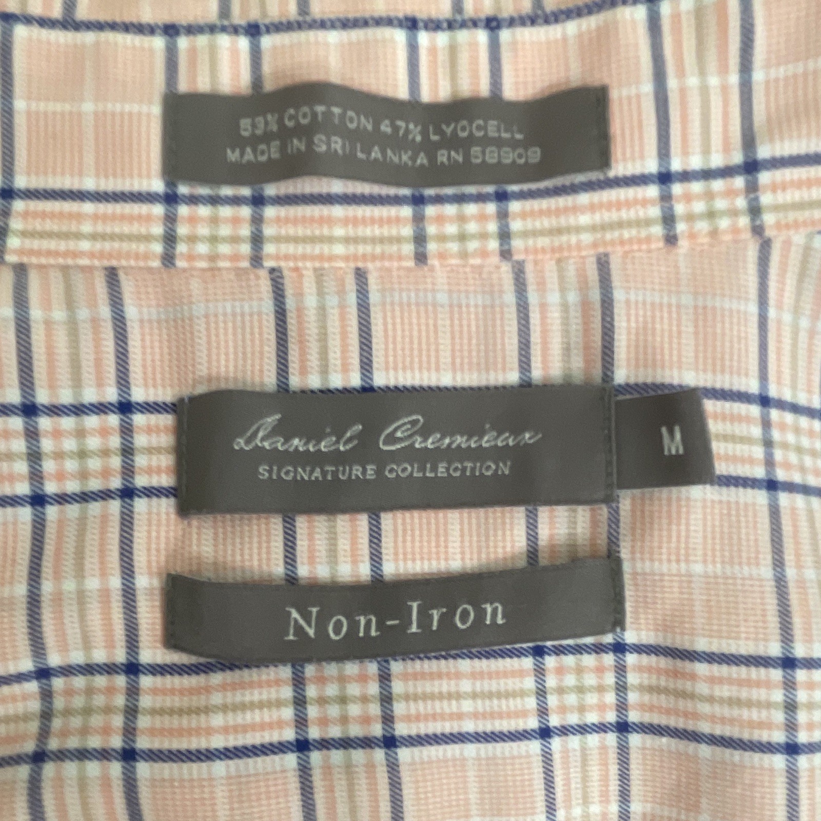 Daniel Cremieux Signature Mens M Pink Blue White Plaid Non-Iron Pocket Shirt