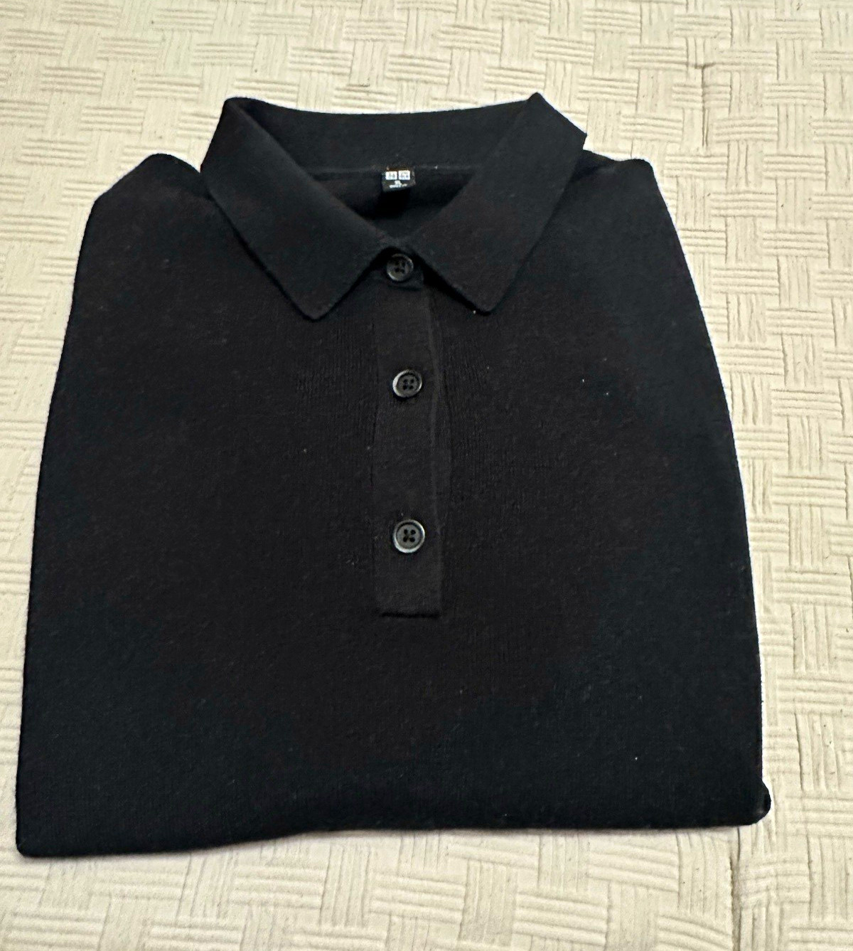 Uniqlo Black Solid Short Sleeve Polo, Collared Button Cotton-Modal XL