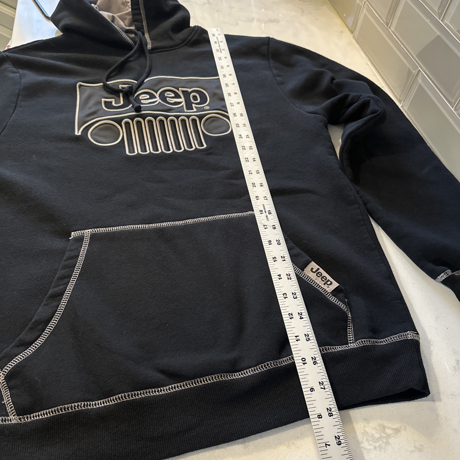 JEDCO Jeep Logo Outline Grille Heavy Black Pullover Hoodie Sweatshirt SZ MED