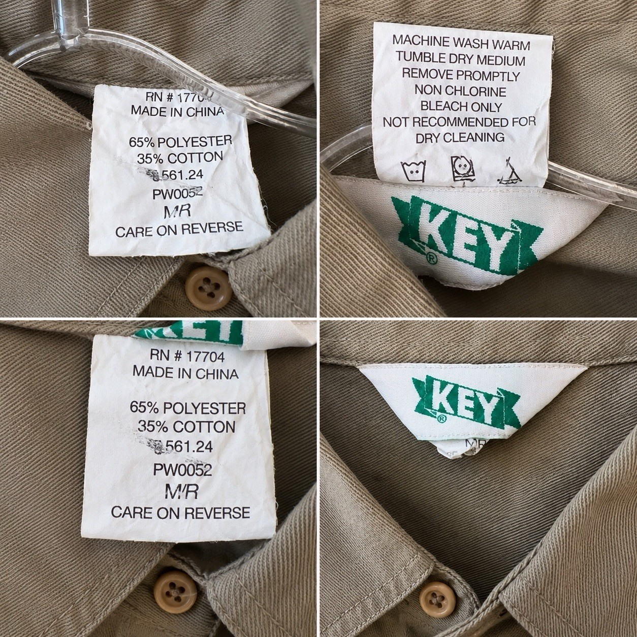 Key Men’s Medium Regular Khaki Work Shirt 65/35 Twill Utility Button Front VTG