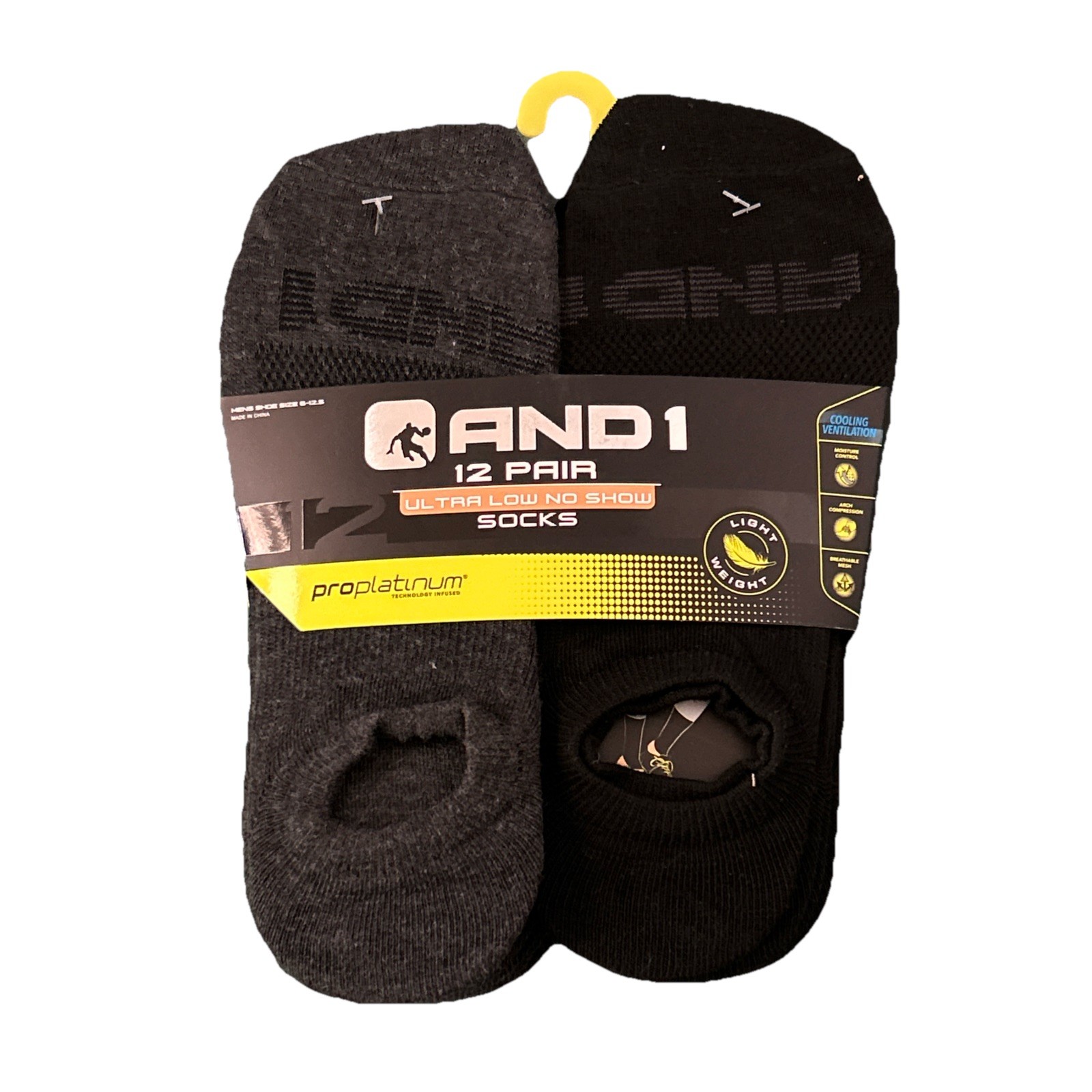AND1 Ultra Low No Show Socks 12 Pair Gray, Black Size 6-12.5