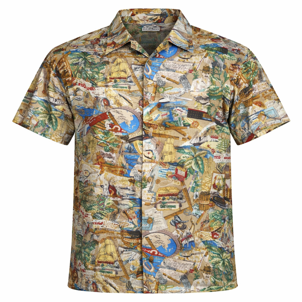 NEW! REYN SPOONER CAMP SHIRT -L- CUBAN CIGAR SMOKE HAVANA PIRATE BIRD USA LAWN