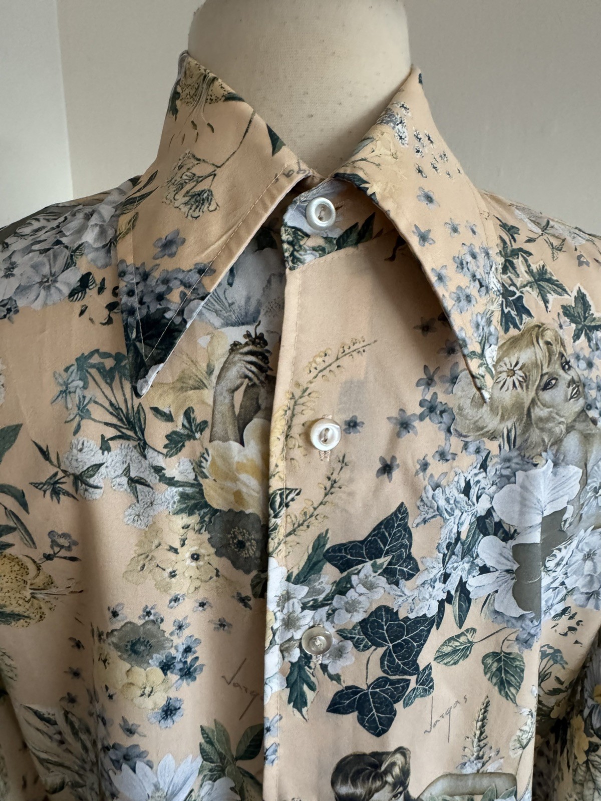 Vintage Alberto Vargas Playboy Floral Collage Girl Chemise Et Cie Button Shirt S
