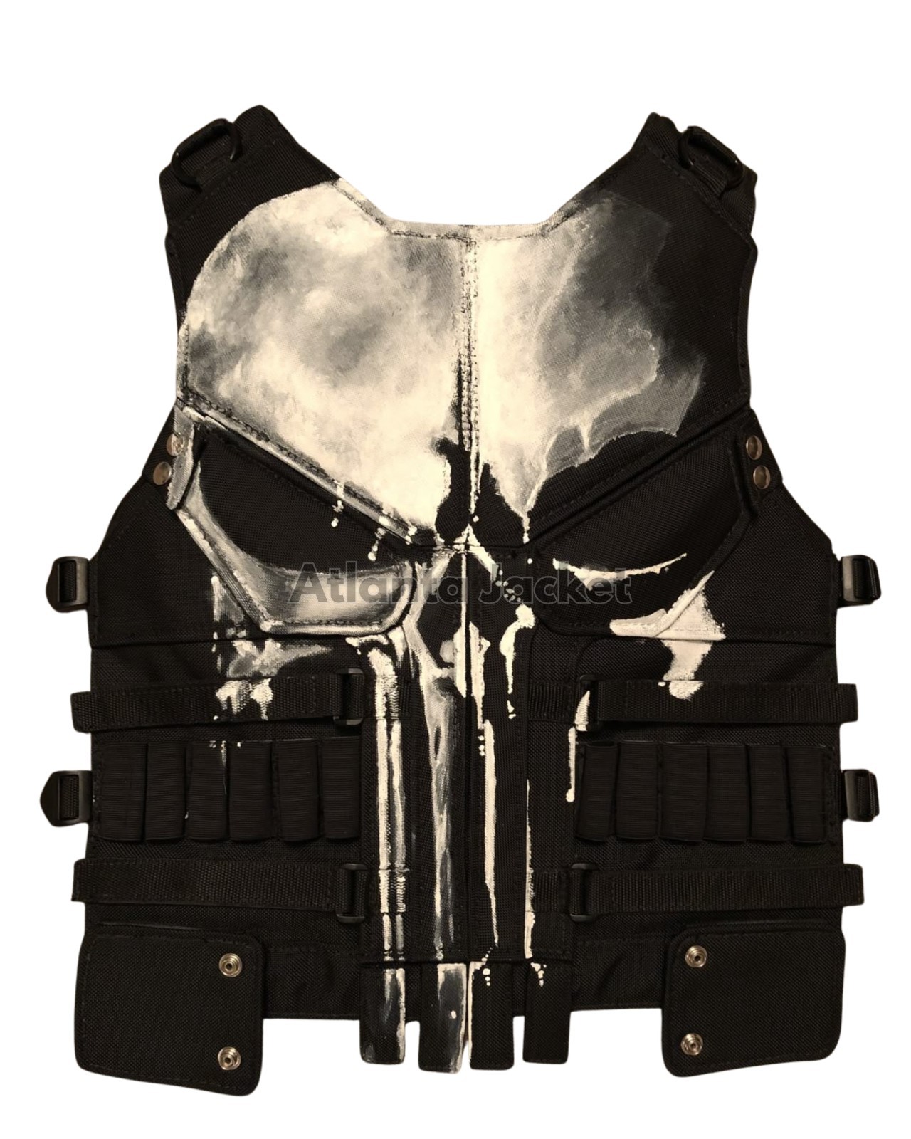 Men Genuine Leather Frank Castle The Halloween Punisher Black Biker Riding Vest