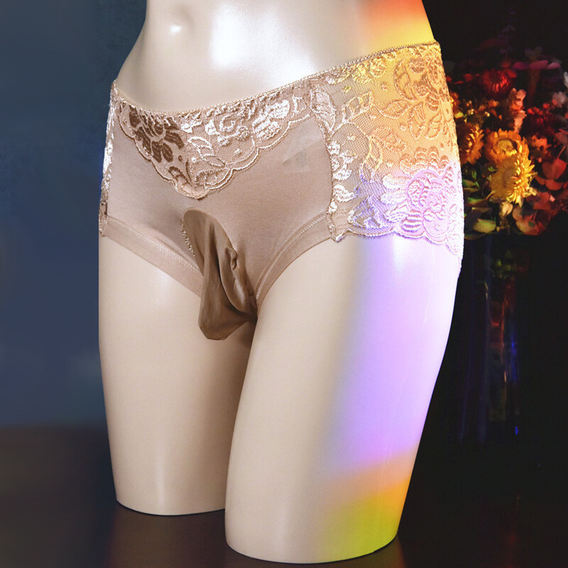Mens Sexy Lingerie-Sissy Pouch Open/ Close Sheath Panties Lace Briefs Underwear