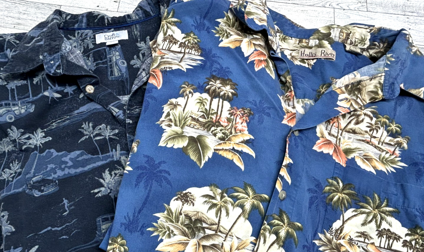 LOT OF 2 Hollis River Croft & Barrow Hawaiian Aloha Cotton Shirts Mens 2XLT 2XB
