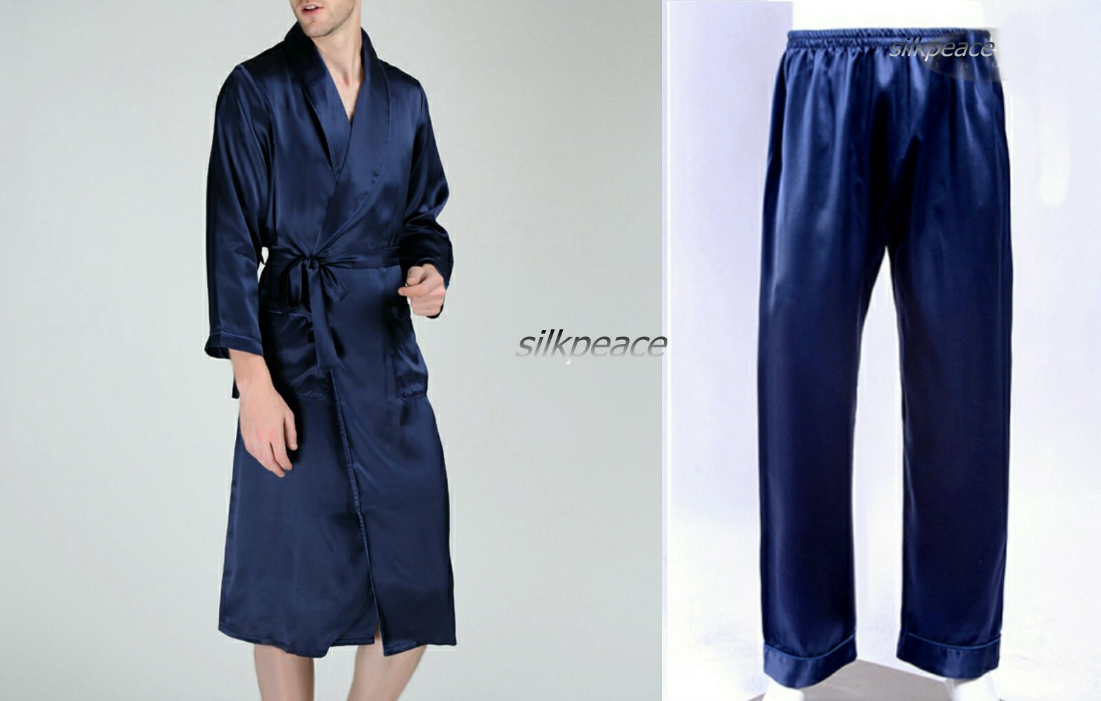 Mens Satin Silk Pajama Pants Silk Robe Lounge bottoms Nightgown Kimono