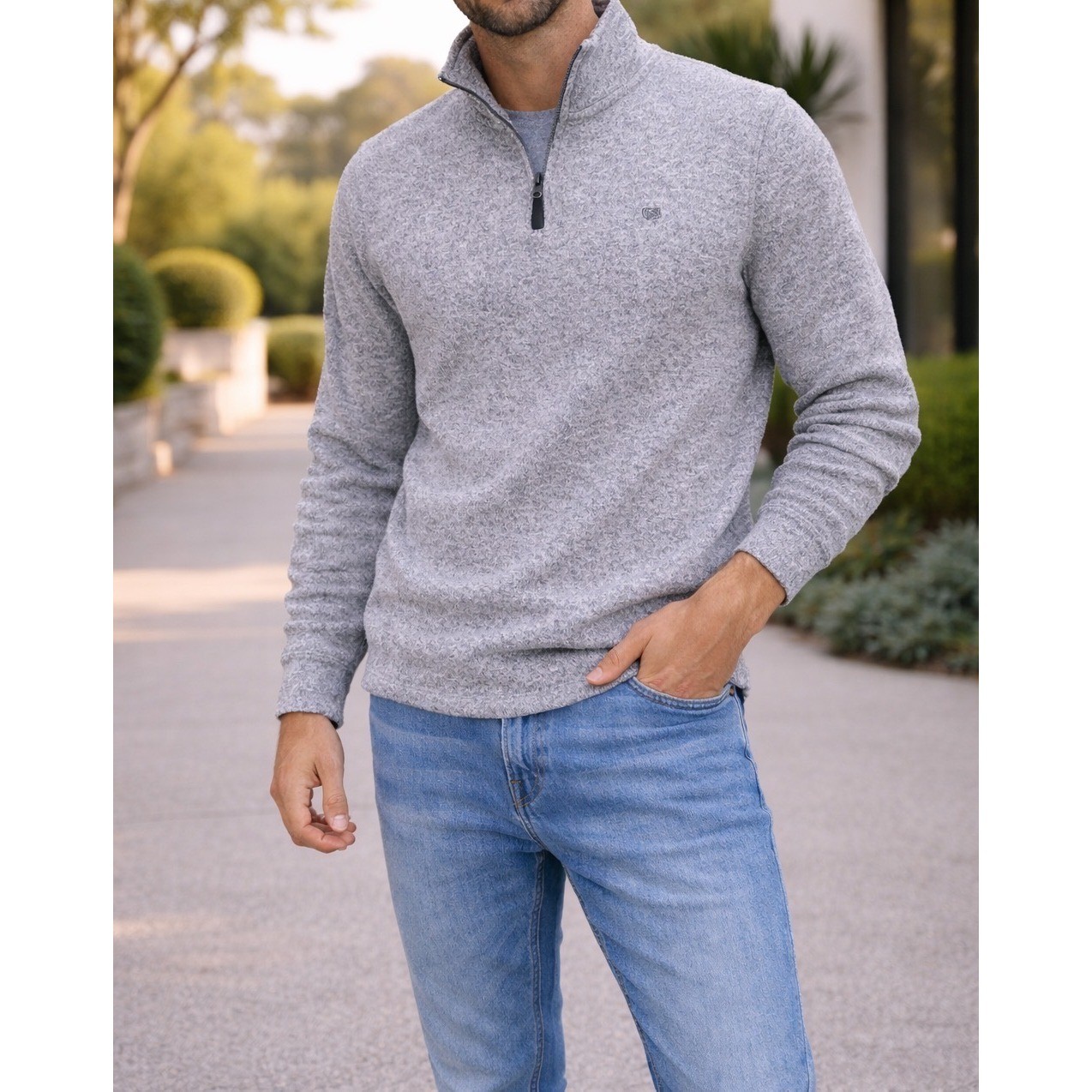 Chaps Mens XL Quarter Zip Sweater Heather Grey Marl Fleece Lined Pullover NWT