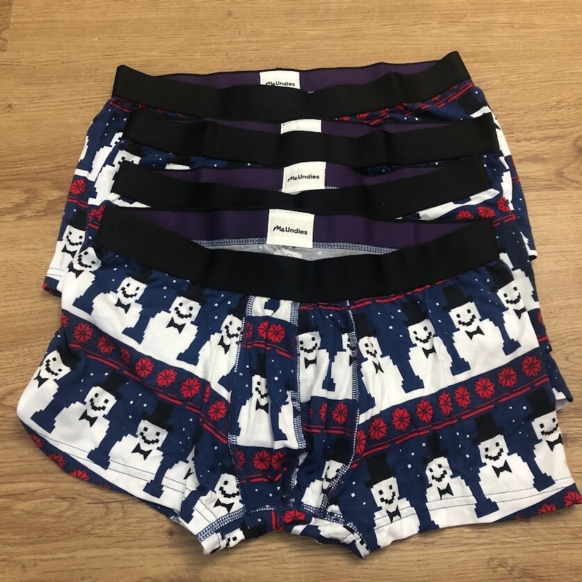 NEW Lot of 10 Meundies Blue Red White Snowman Underwear Trunks Boxers Size Small