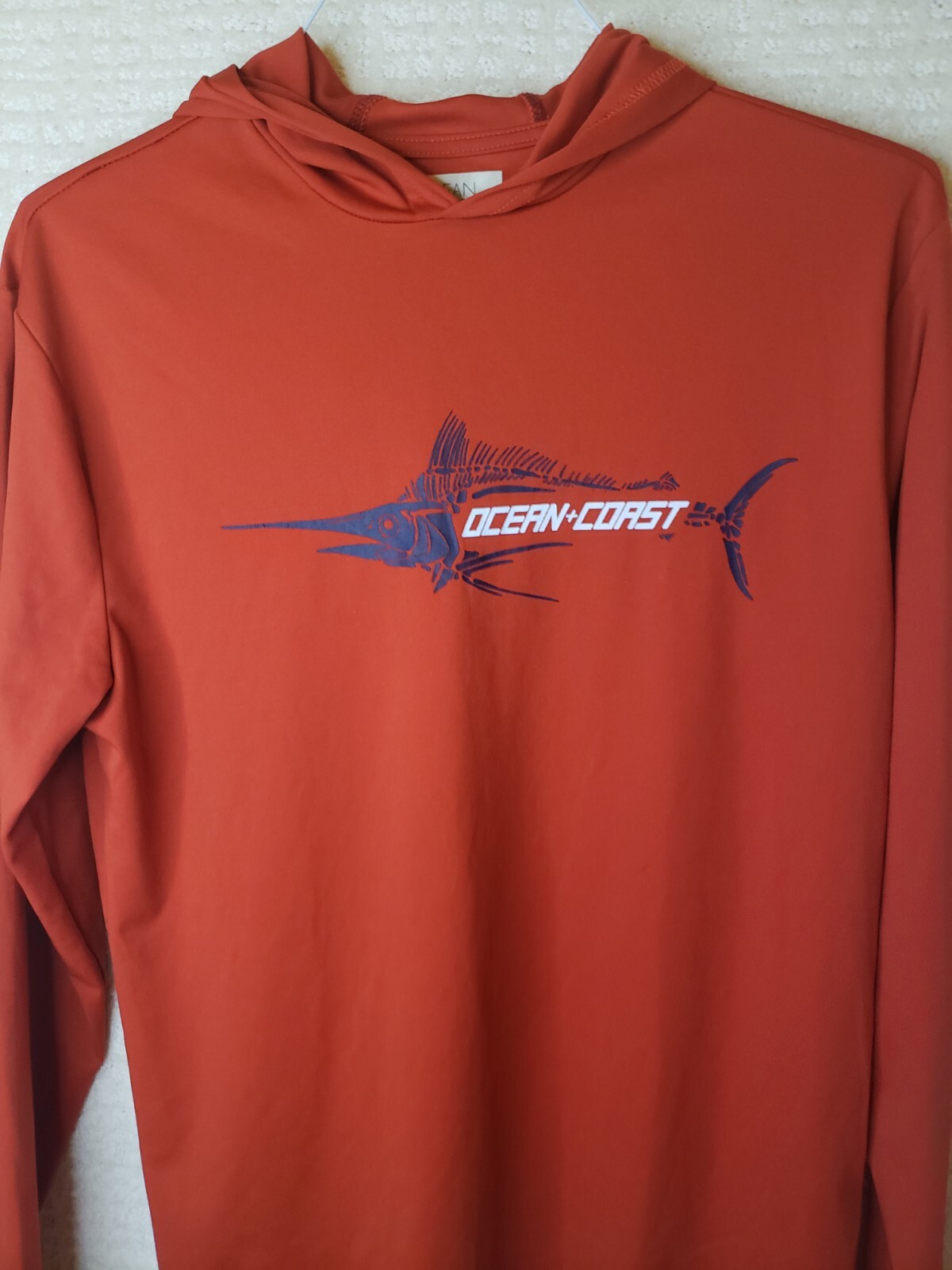 OCEAN & COAST Men’s S Red Fishing Hoodie Sun Protection L. Sleeve T-Shirt New!
