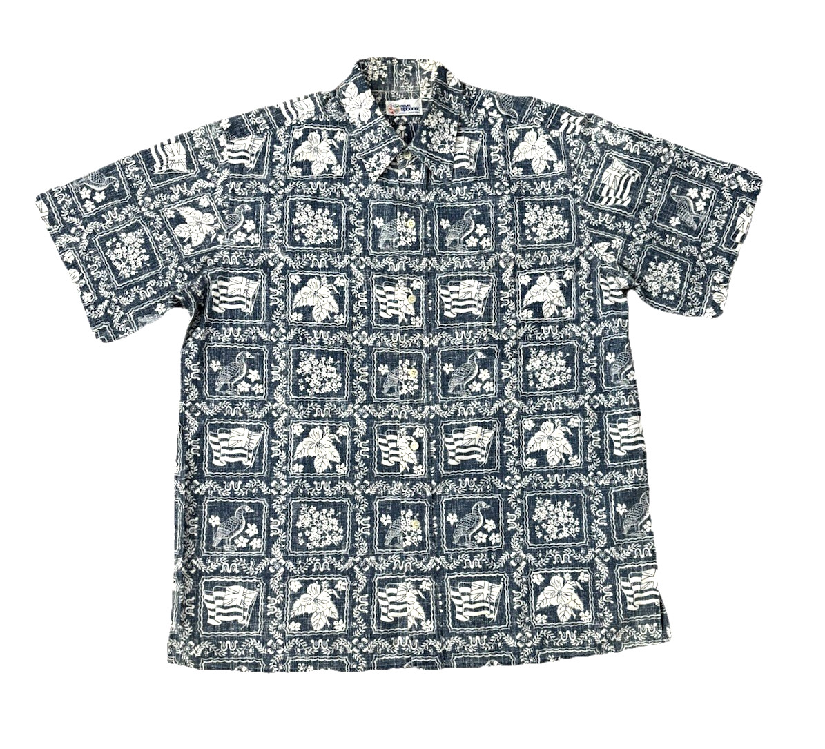 Reyn Spooner Lahaina Sailor Button Up Shirt Mens Large Blue Reverse Print