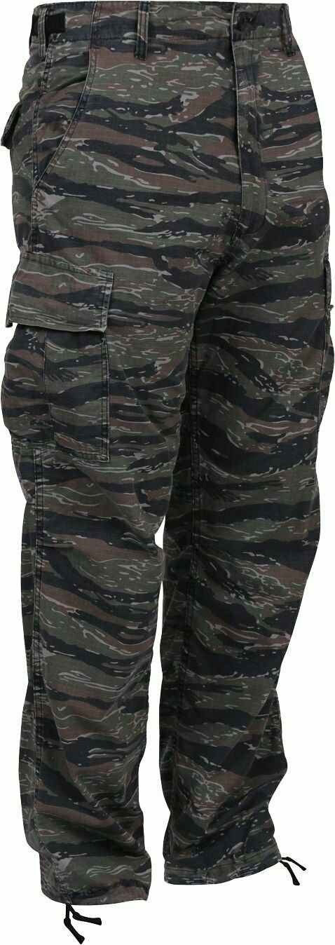 TIGER STRIPE CAMOUFLAGE BDU PANTS MILITARY CARGO 6 POCKET FATIGUE TROUSERS