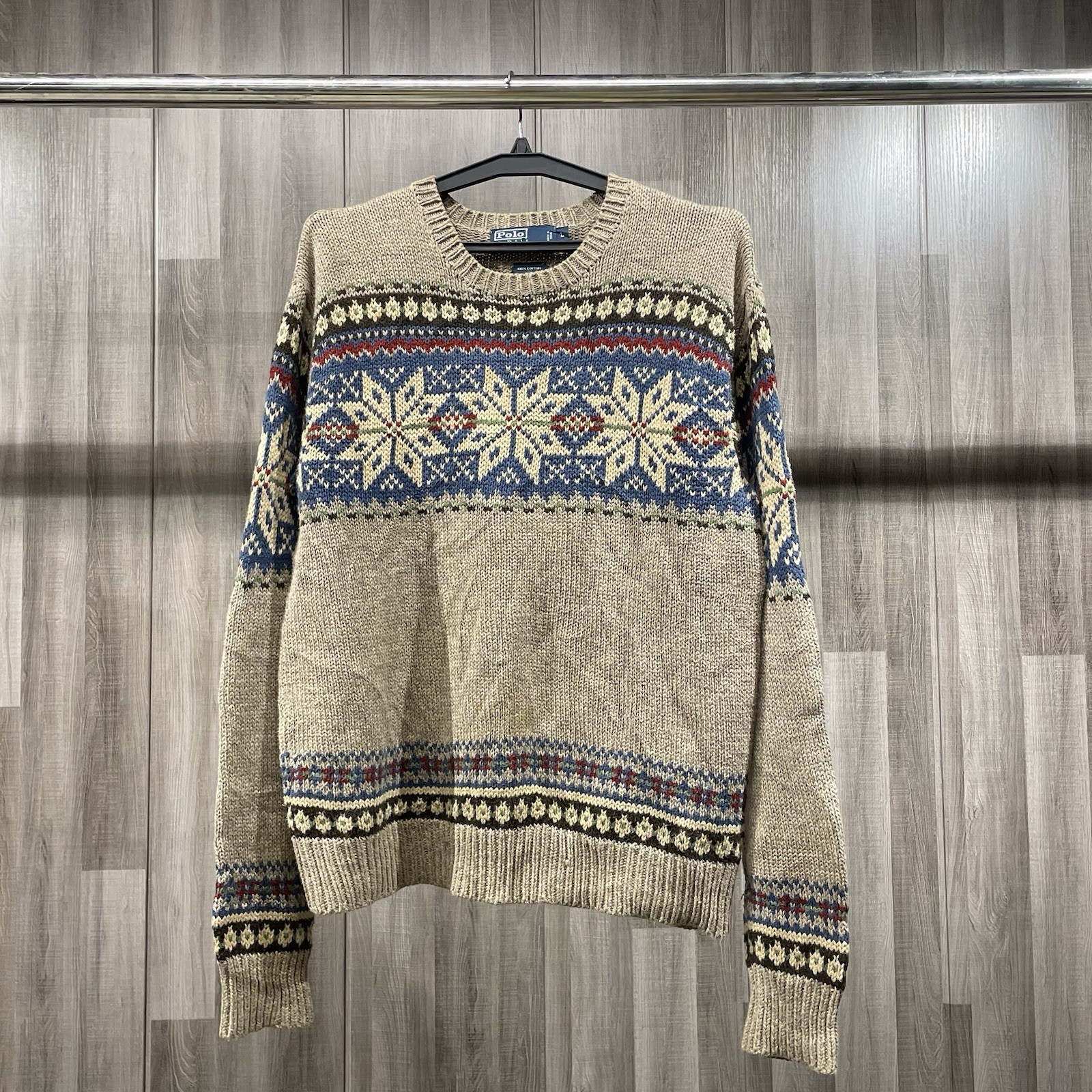 Polo Ralph Lauren Snowflake Fair Isle Cotton Sweater Size L
