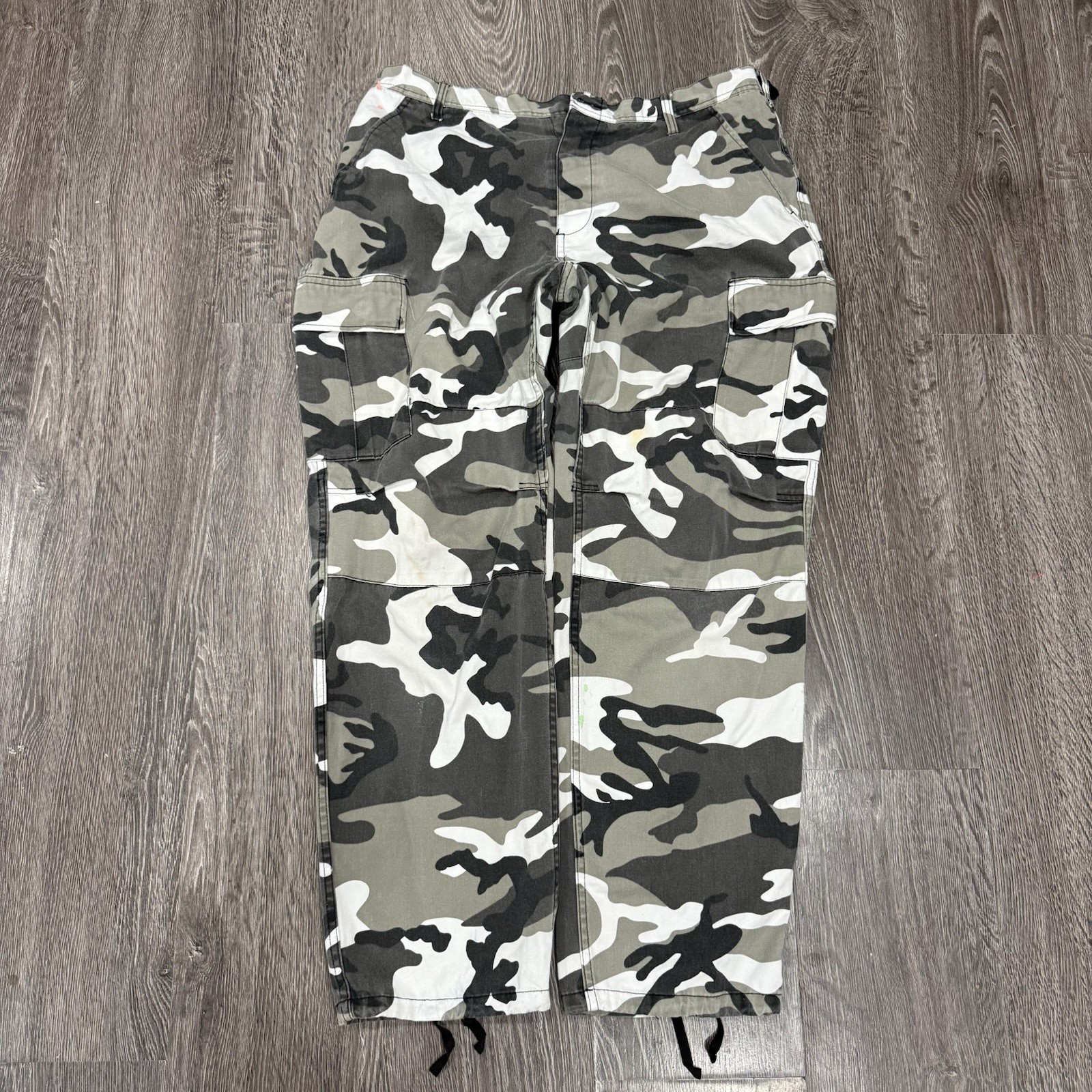 Mens Rothco Gray White Black Camo Cargo Pants Polyester Blend Sz Large