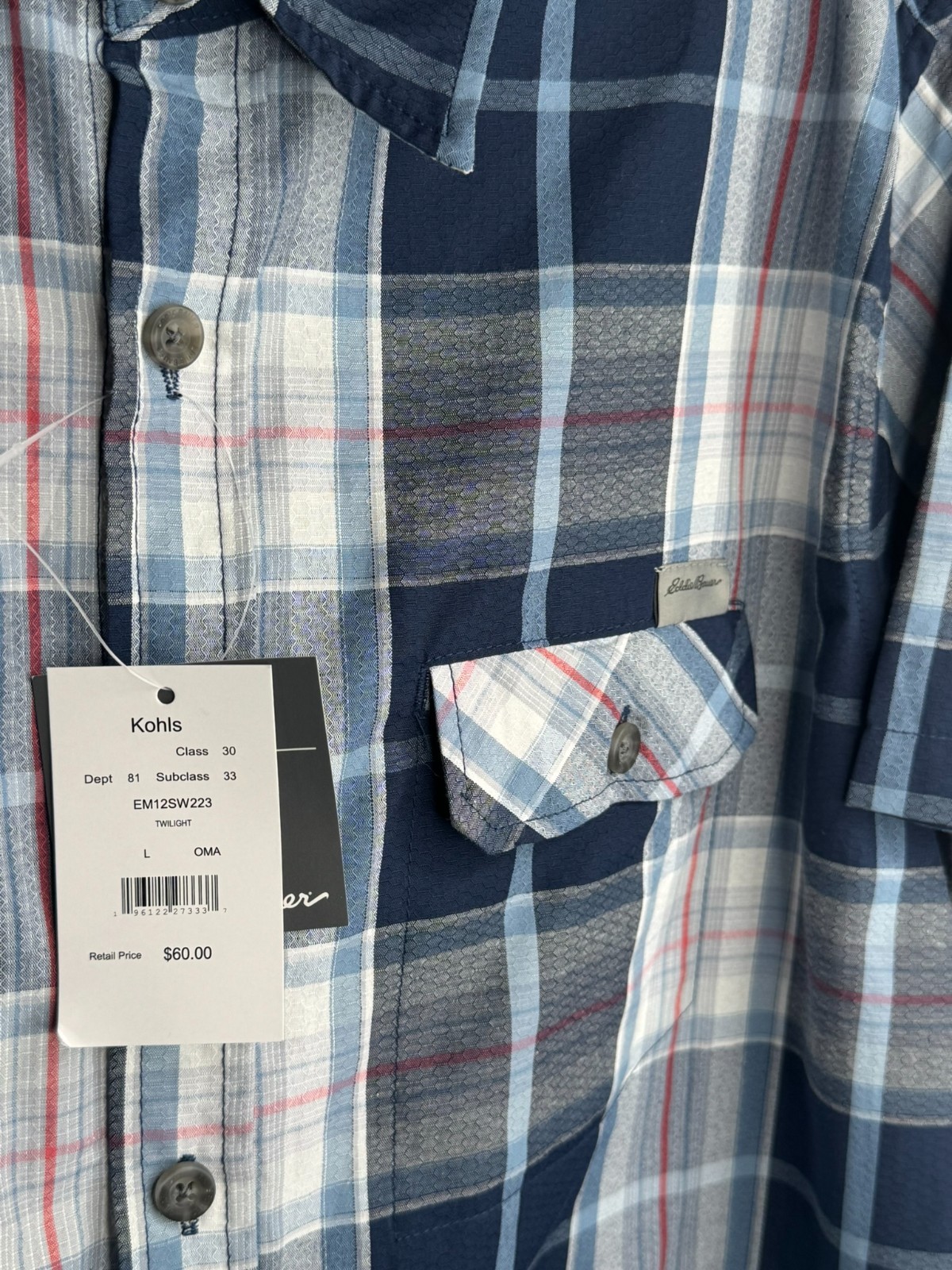 Eddie Bauer Men’s Plaid Short Sleeve Button Down Shirt Sz Large